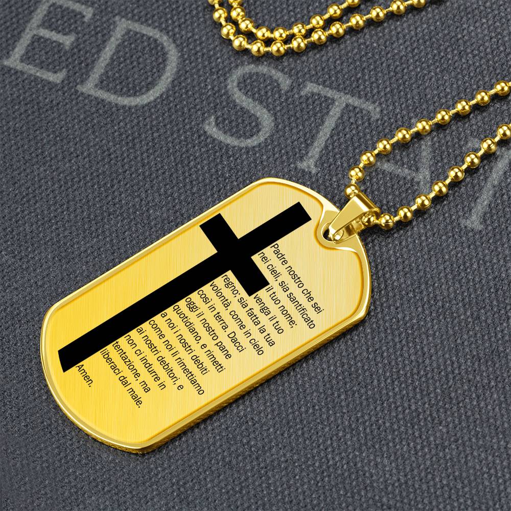 Lord's Prayer Italian Padre Nostro Necklace Dog Tag Stainless Steel or 18k Gold w 24" Chain-Express Your Love Gifts