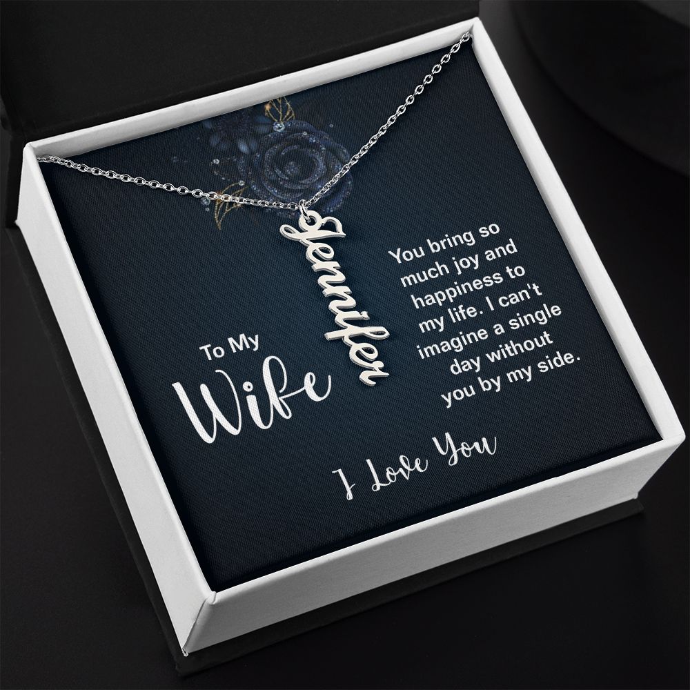 To My Wife Joy and Happiness Vertical Name Necklace-Express Your Love Gifts
