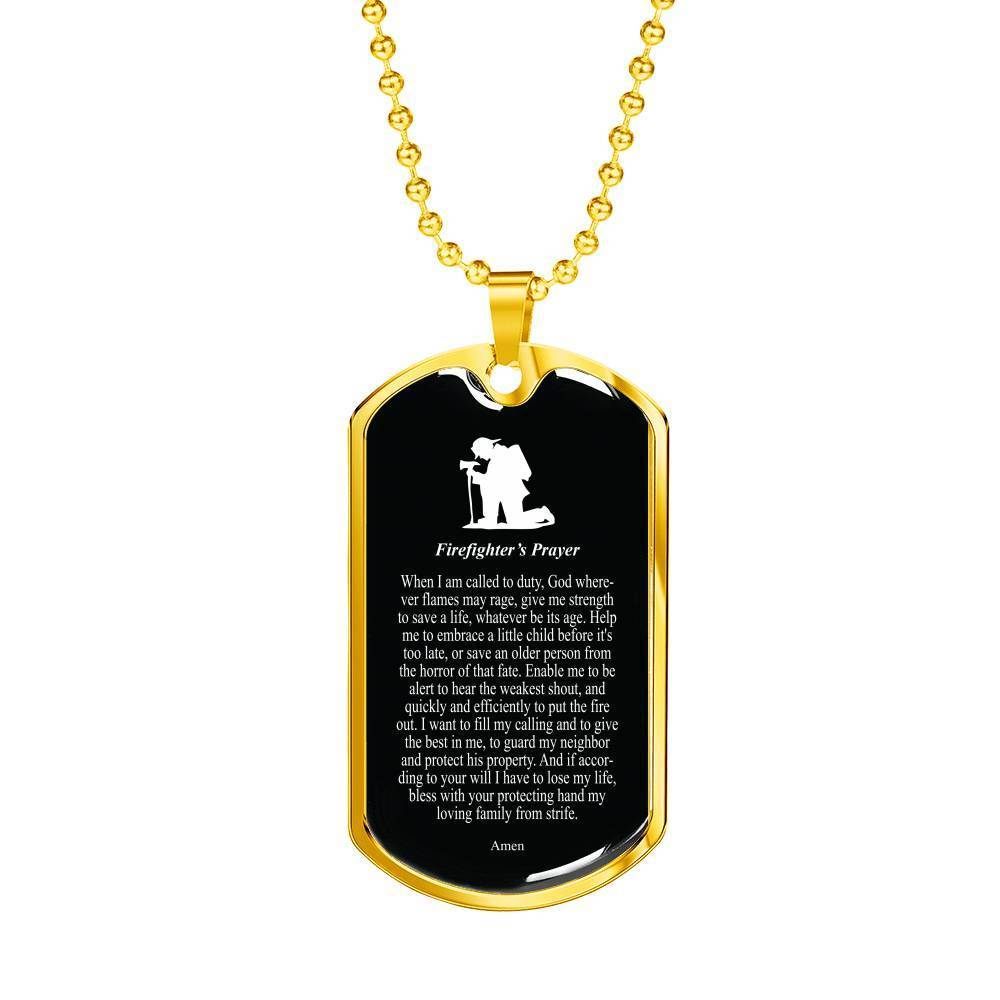 Firefighter's Prayer Stainless Steel or 18k Gold Dog Tag 24" Chain Fireman Gift-Express Your Love Gifts
