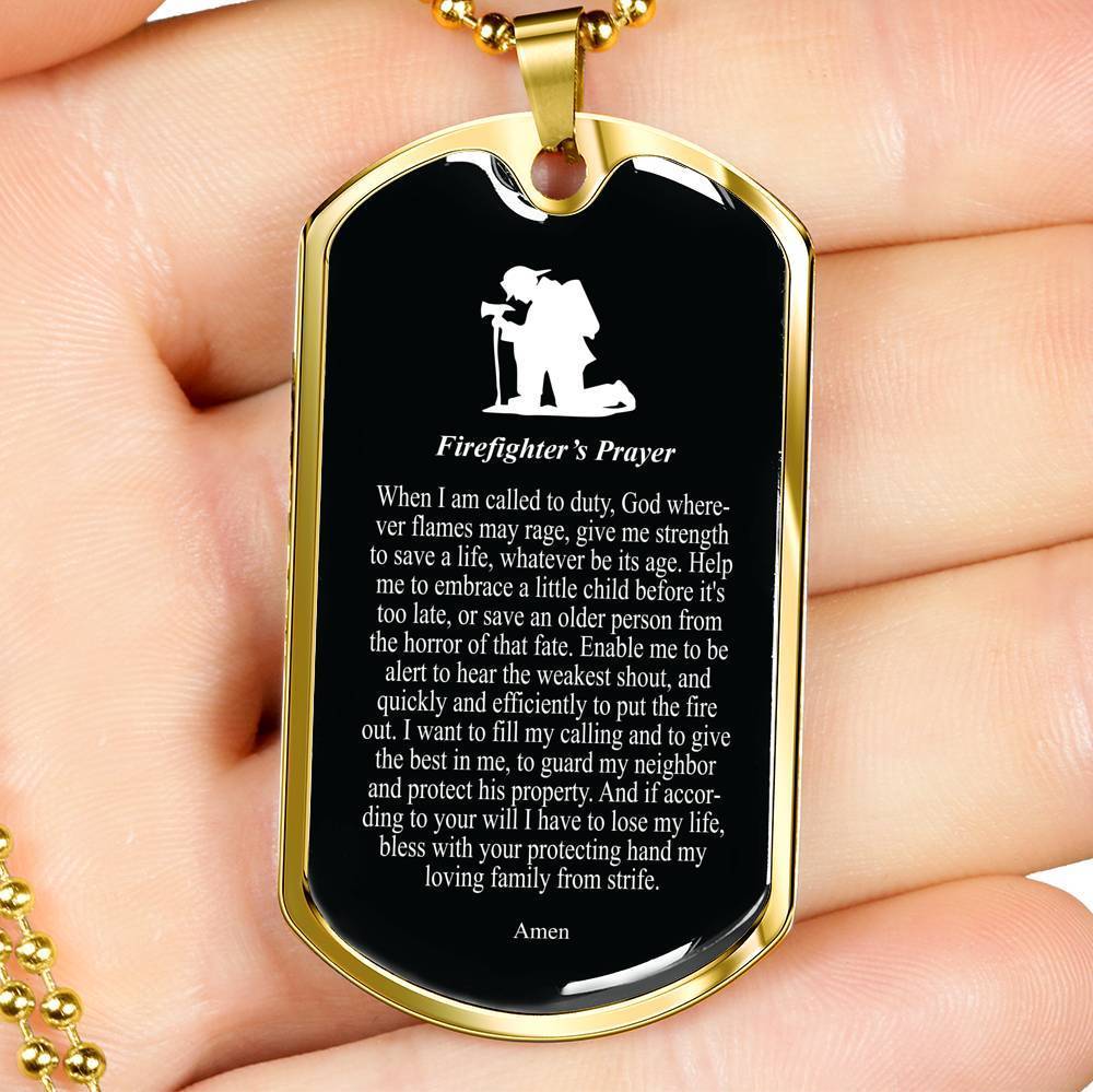 Firefighter's Prayer Stainless Steel or 18k Gold Dog Tag 24" Chain Fireman Gift-Express Your Love Gifts