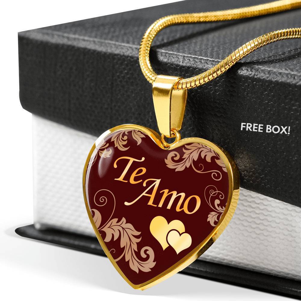 I Love You Spanish Gift Te Amo Heart Pendant Stainless Steel or 18k Gold Heart Pendant Necklace 18-22"-Express Your Love Gifts