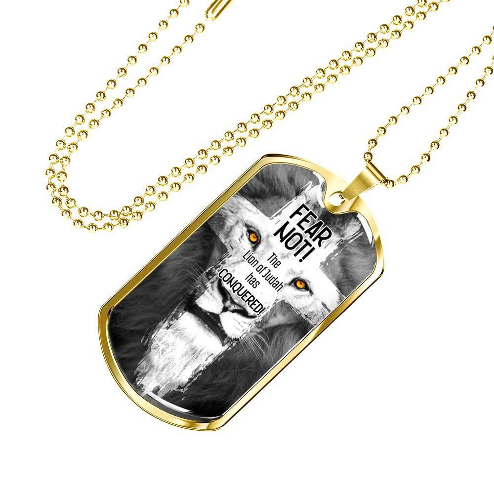 Lion Of Judah Revelation 5:5 Necklace Stainless Steel or 18k Gold Dog Tag 24" Chain - Express Your Love Gifts