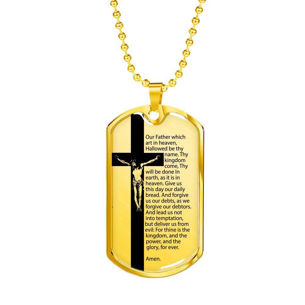 Lord's Prayer Necklace Our Father Pendant Christian Necklace Stainless Steel or 18k Gold Dog Tag 24" Chain-Express Your Love Gifts