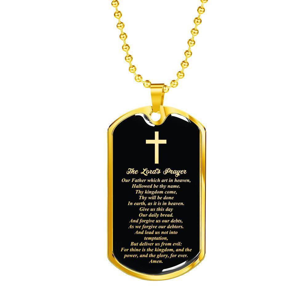 Lord's Prayer Our Father Necklace Stainless Steel or 18k Gold Dog Tag W 24"-Express Your Love Gifts