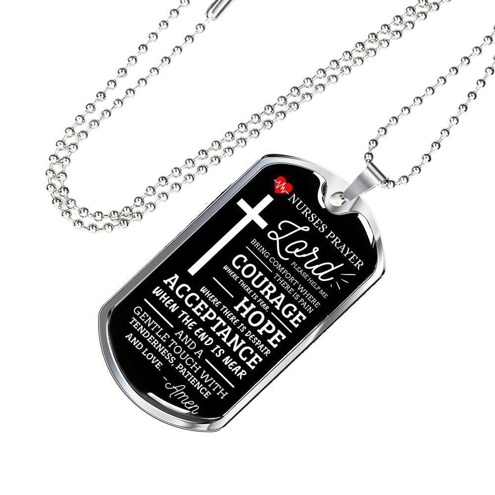 Nurse Prayer Necklace Stainless Steel or 18k Gold Dog Tag 24" Chain-Express Your Love Gifts