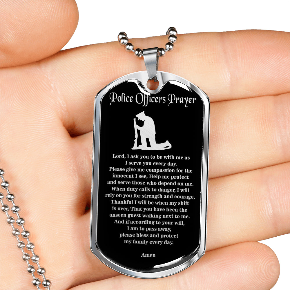 Police Prayer Necklace Stainless Steel or 18k Gold Dog Tag 24" Chain - Express Your Love Gifts