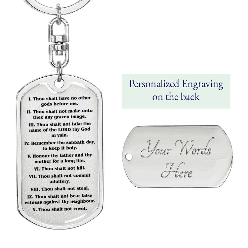 10 Commandments Clear Swivel Keychain Dog Tag Stainless Steel or 18k Gold-Express Your Love Gifts
