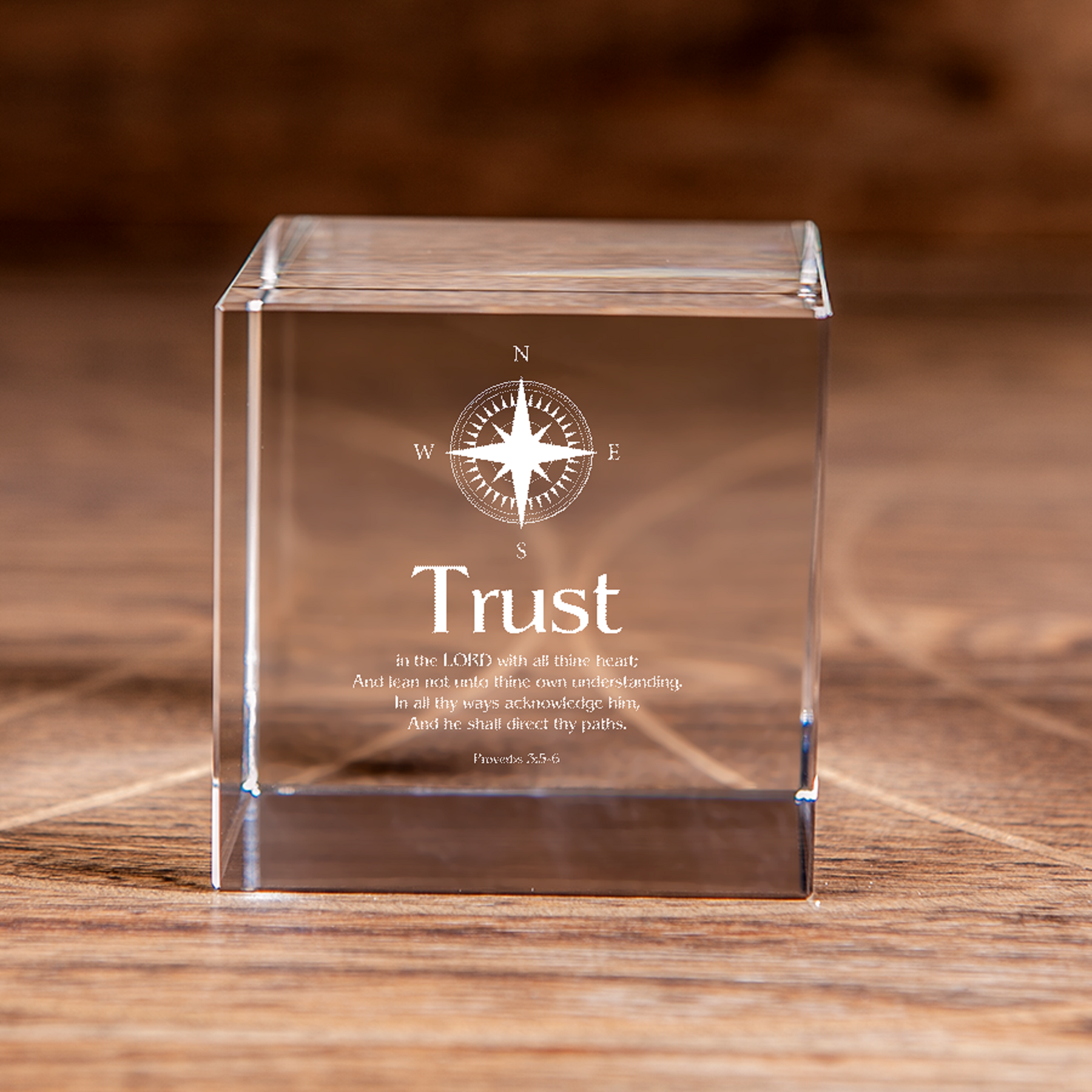 Proverbs 3:5-6 Trust in the Lord Direct Your Steps Square Cut Crystal Cube Christian Gift-Express Your Love Gifts