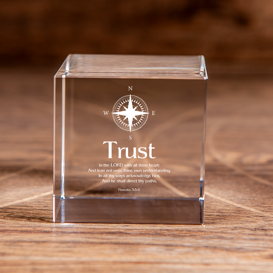 Proverbs 3:5-6 Trust in the Lord Direct Your Steps Square Cut Crystal Cube Christian Gift-Express Your Love Gifts