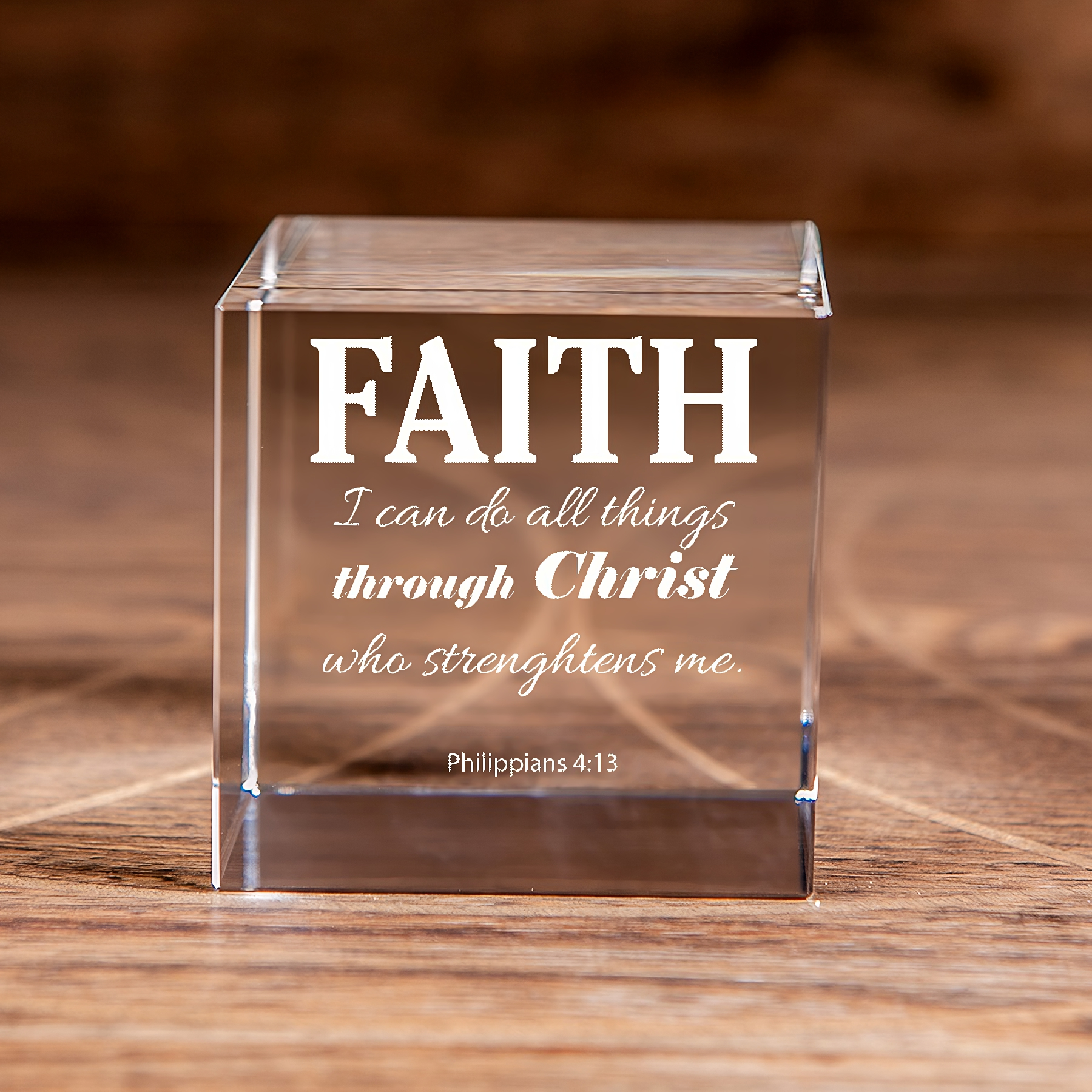 Philippians 4:13 Faith Square Cut Crystal Cube Christian Gift-Express Your Love Gifts