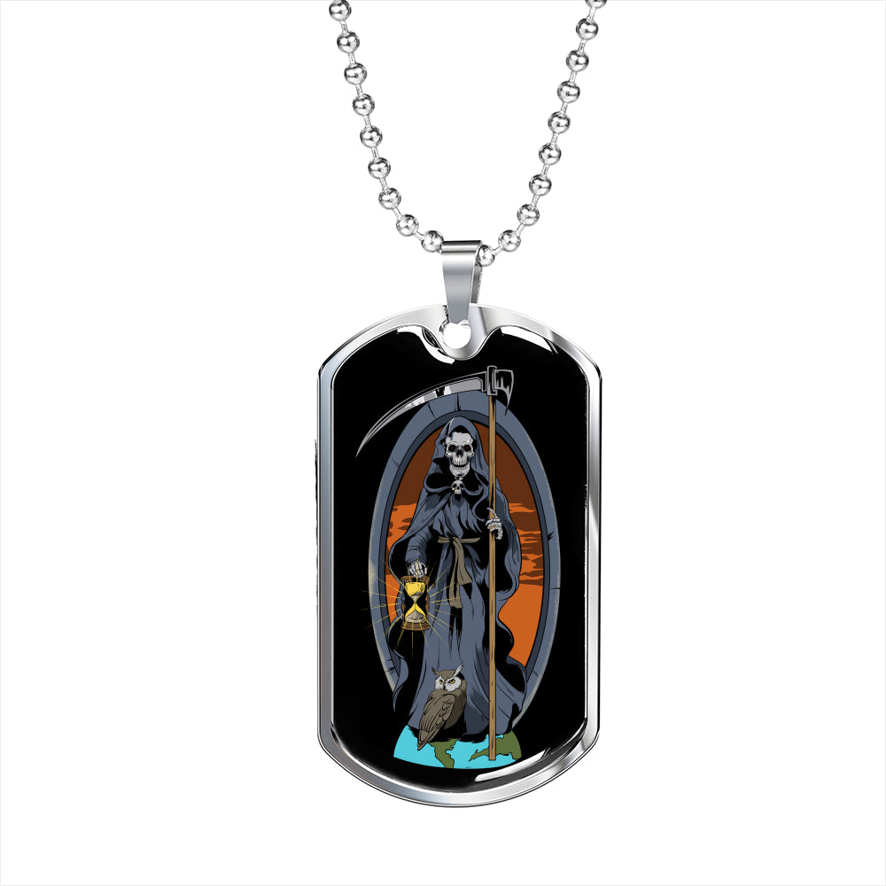 Santa Muerte Saint Holy Death Dog Tag Necklace Stainless Steel or 18k Gold 24" Chain-Express Your Love Gifts