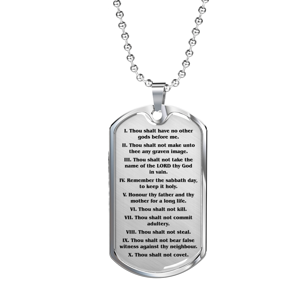 Ten Commandments English Clear Stainless Steel or 18k Gold Dog Tag 24" Chain-Express Your Love Gifts