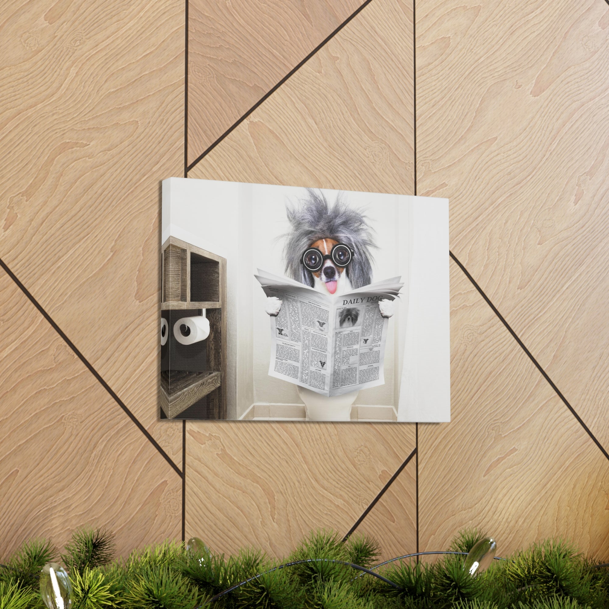 Smart Dumb Jack Russell Terrier Reading Newspaper On Toilet Funny Canvas Wall Art for Home Decor Ready-to-Hand-Express Your Love Gifts