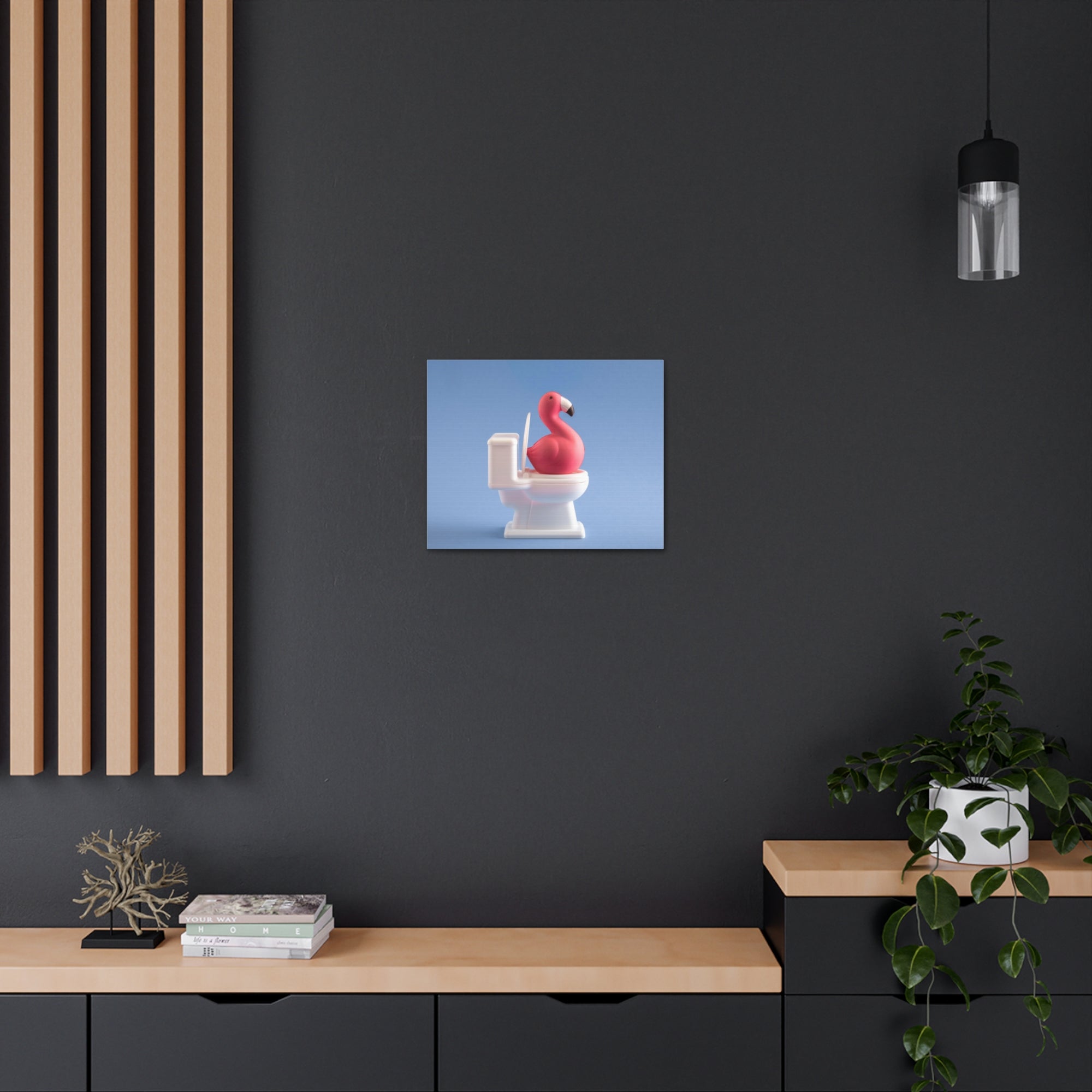 Cute Pink Flamingo Sitting On Toilet Funny Canvas Wall Art for Home Decor Ready-to-Hand-Express Your Love Gifts