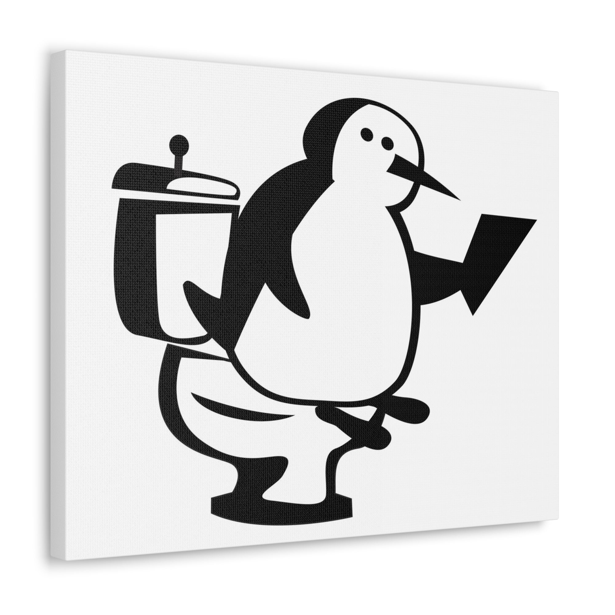 Cartoon Penguin Reading Newspaper On Toilet Funny Canvas Wall Art for Home Decor Ready-to-Hand-Express Your Love Gifts