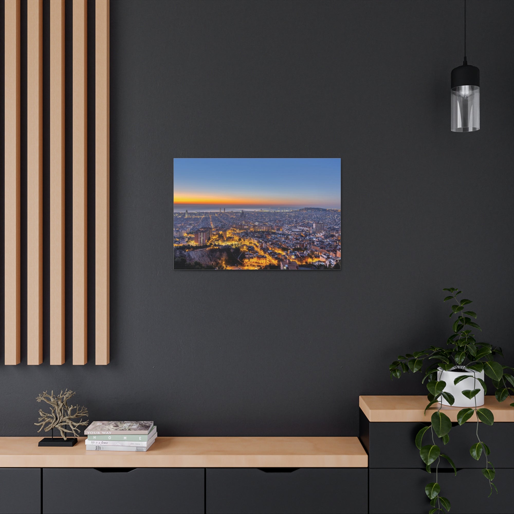 Barcelona Night Skyline Canvas Artwork High-Quality Breathtaking Stunning Cityscape for Home Decor Ready to Hang-Express Your Love Gifts