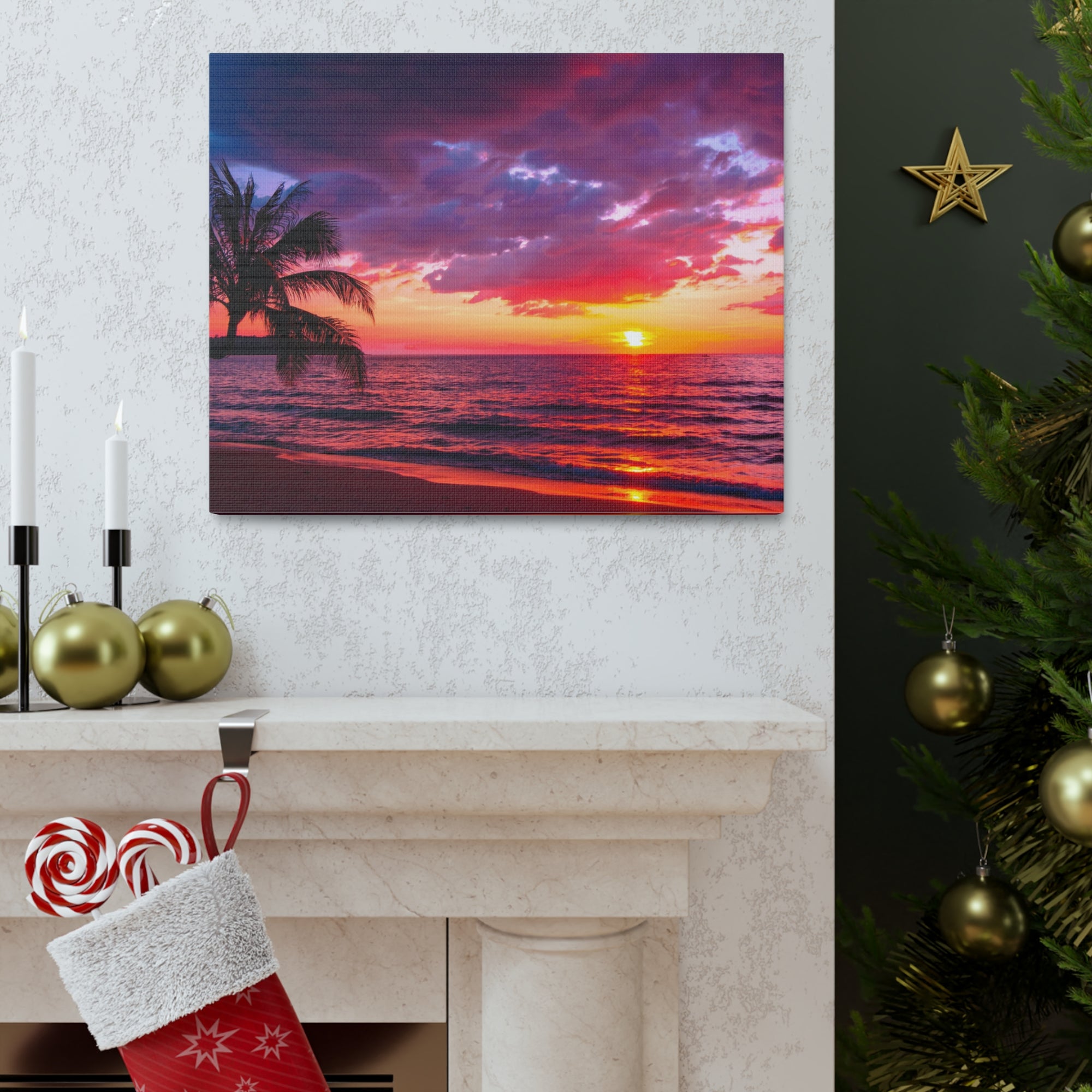 Beautiful Sunset Tropical Beach Ocean Canvas Wall Art for Home Decor Ready-to-Hang-Express Your Love Gifts