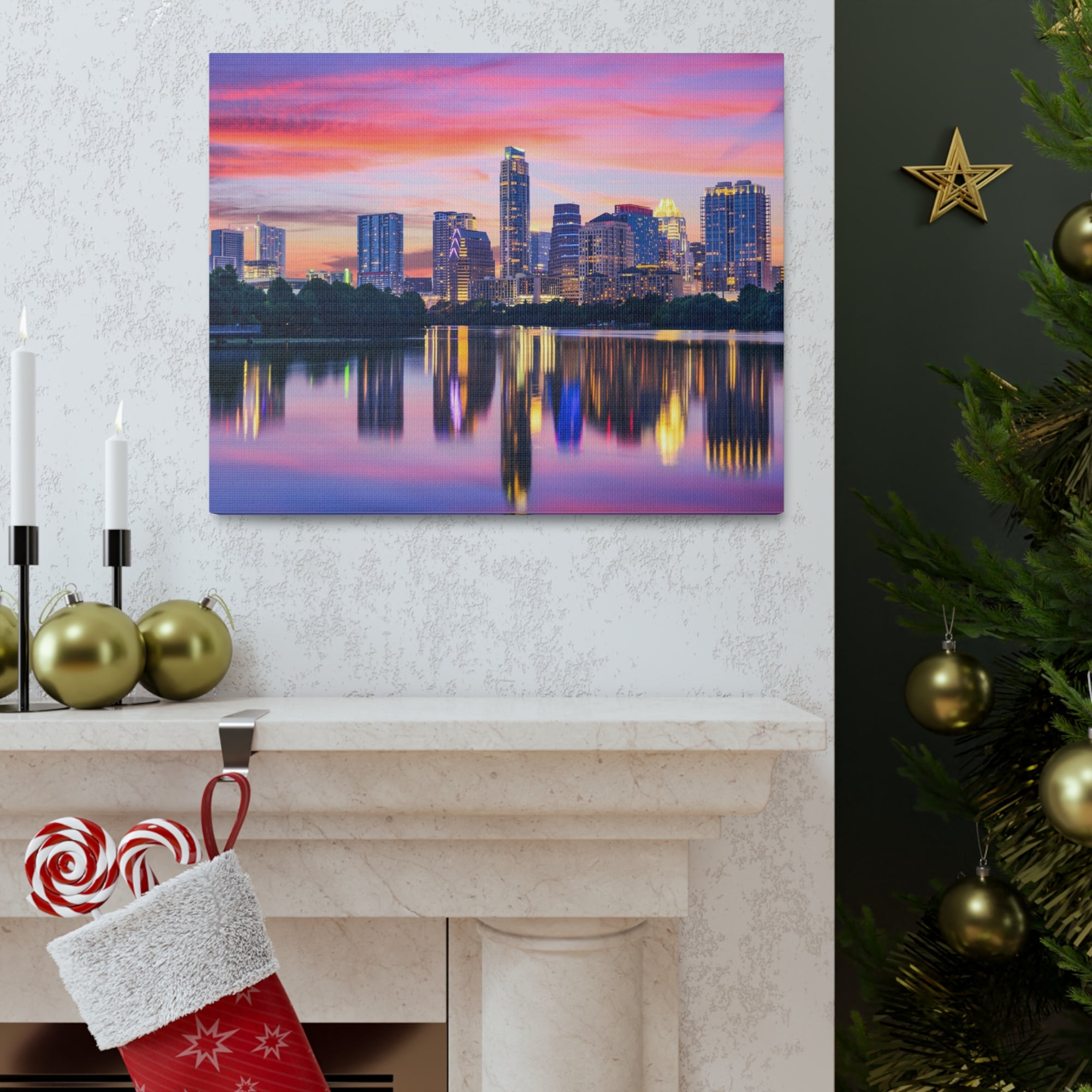 Austin Night Skyline Canvas Artwork High-Quality Breathtaking Stunning Cityscape for Home Decor Ready to Hang-Express Your Love Gifts