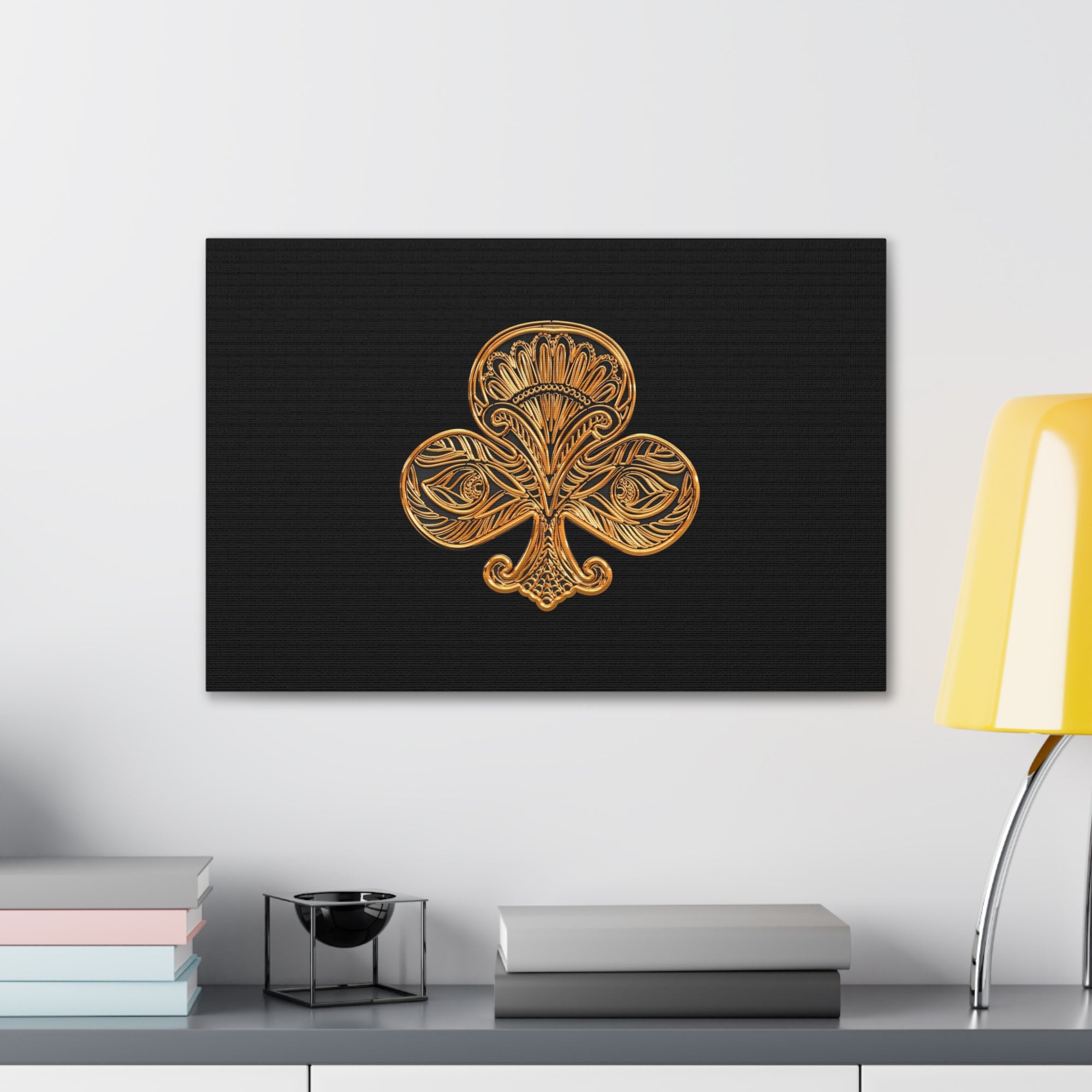 3D Gold Clubs Playing Card Canvas Wall Art for Home Decor Ready-to-Hang-Express Your Love Gifts