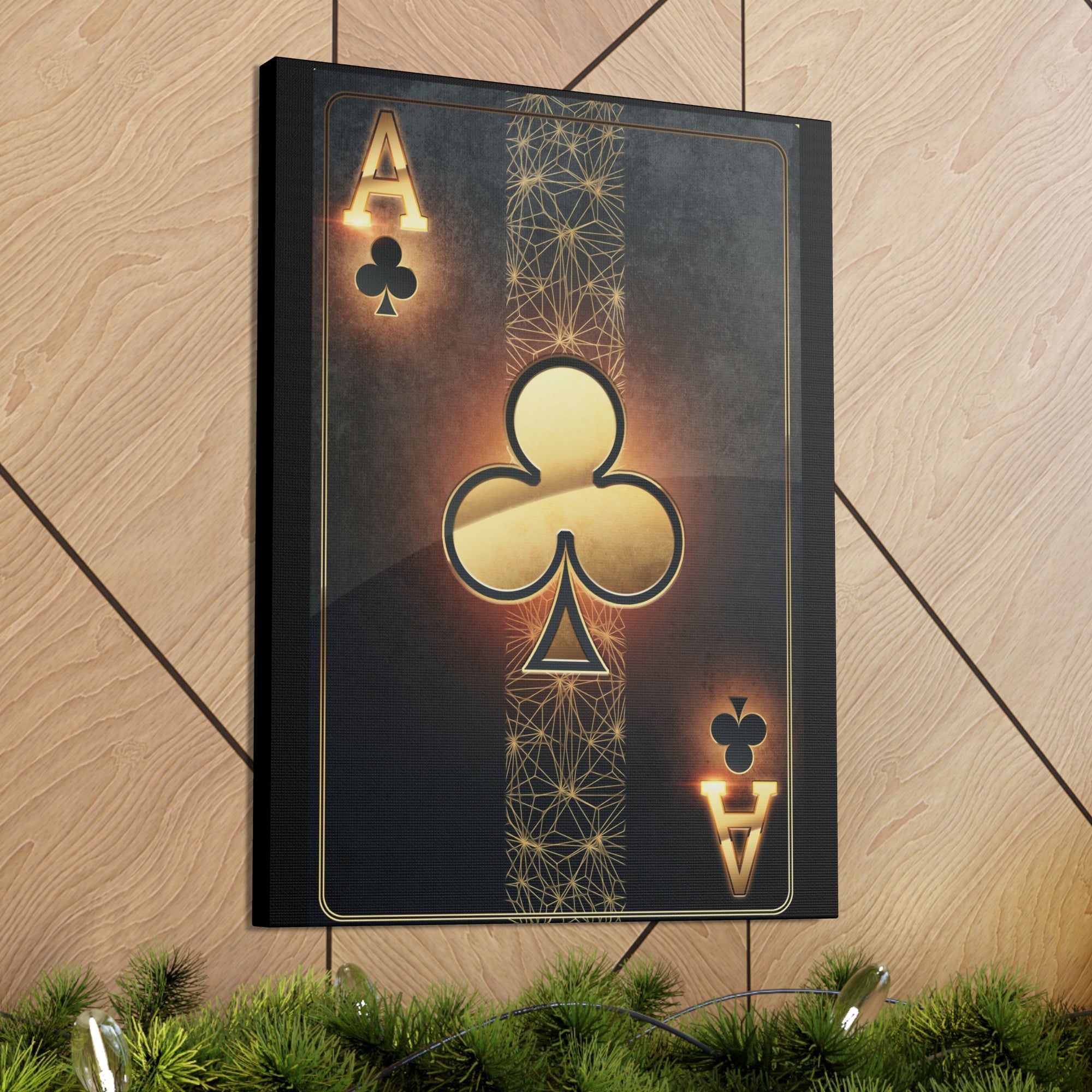 Black And Golden Ace Of Clubs Poker Playing Card Canvas Wall Art for Home Decor Ready-to-Hang-Express Your Love Gifts