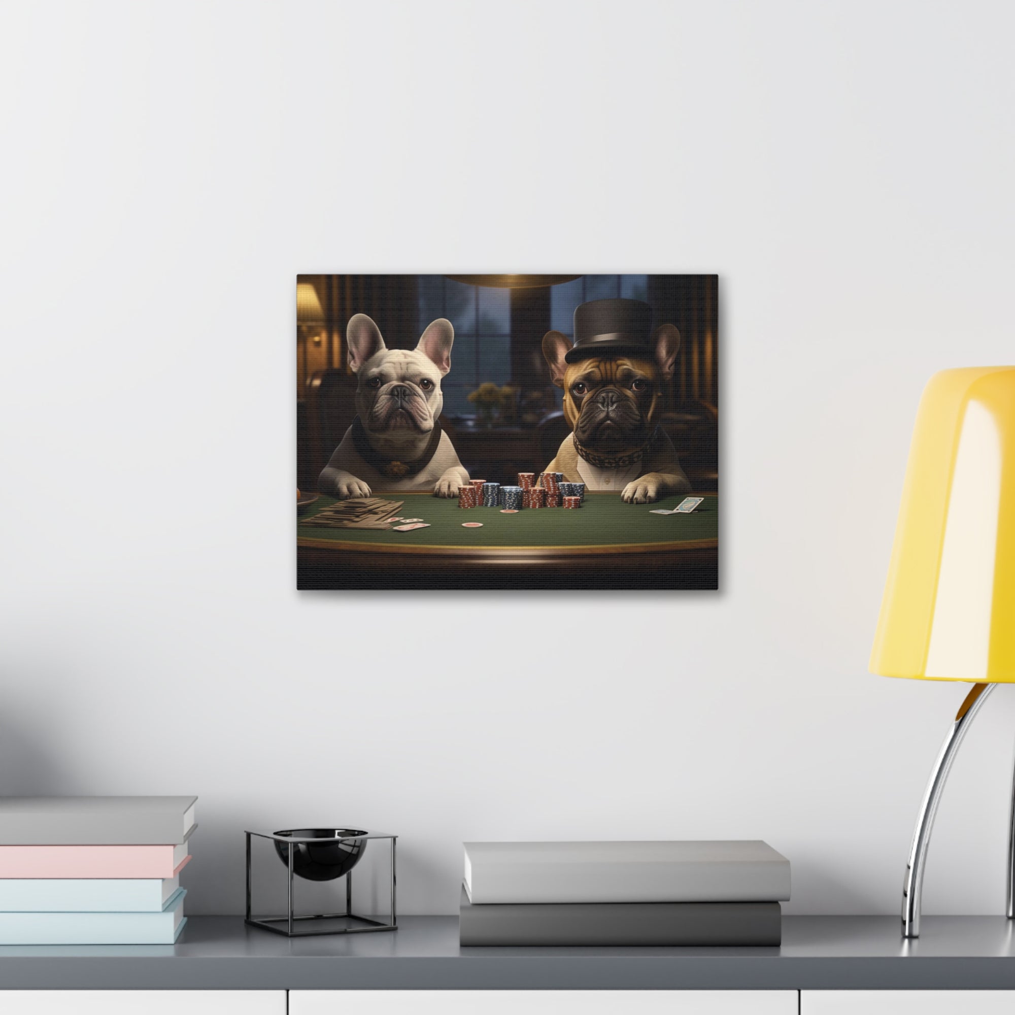 French Bulldogs Playing Poker Animals Playing Card Canvas Wall Art for Home Decor Ready-to-Hang-Express Your Love Gifts