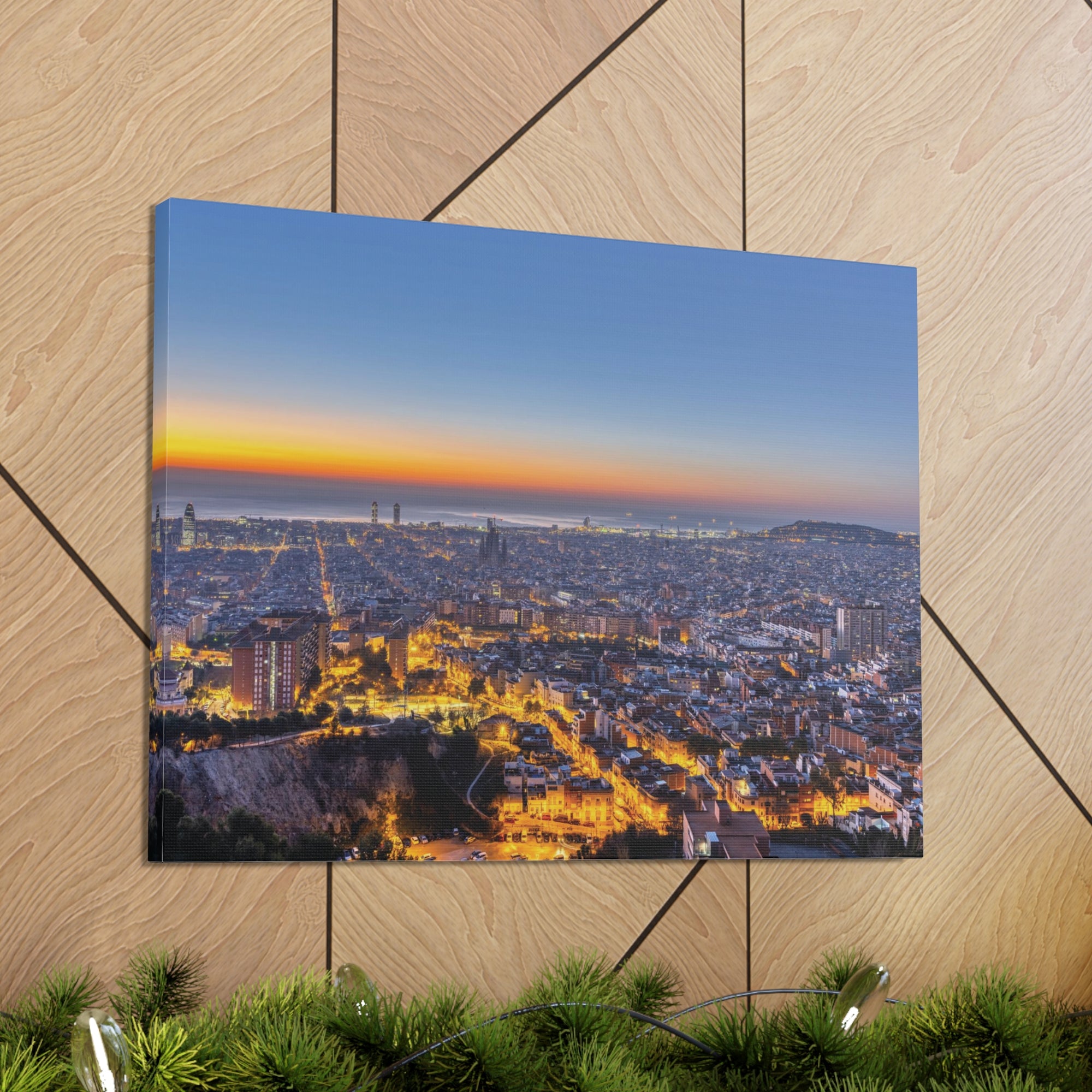 Barcelona Night Skyline Canvas Artwork High-Quality Breathtaking Stunning Cityscape for Home Decor Ready to Hang-Express Your Love Gifts