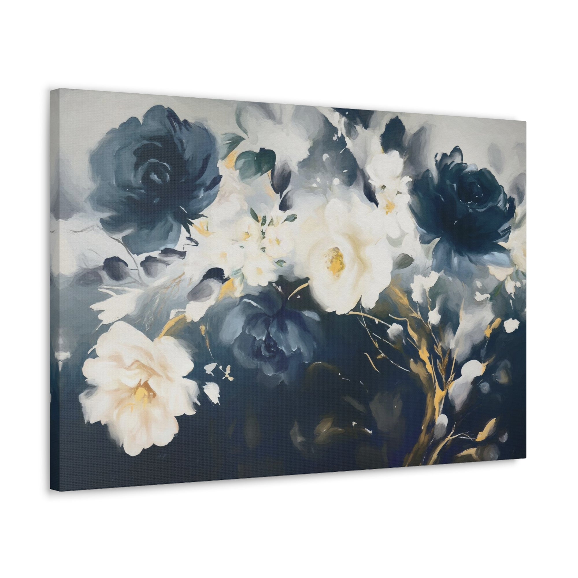 Blue And White Rose Flower Flower Canvas Wall Art for Home Decor Ready-to-Hang-Express Your Love Gifts