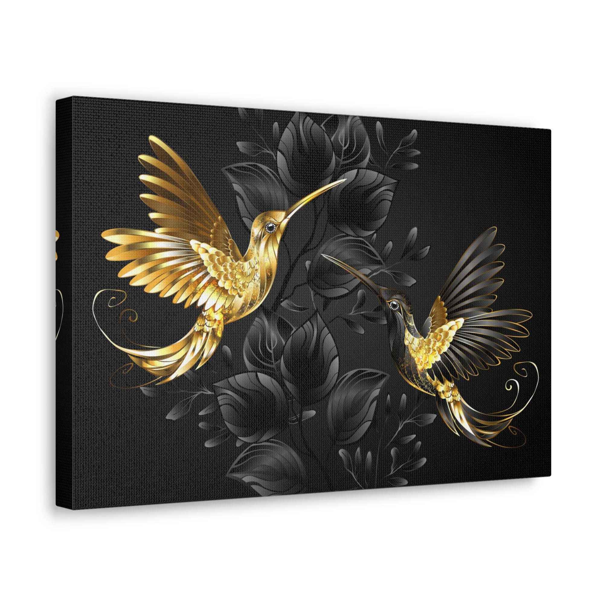 Black Gold Jewelry Hummingbirds With Flowers Canvas Wall Art for Home Decor Ready-to-Hang-Express Your Love Gifts