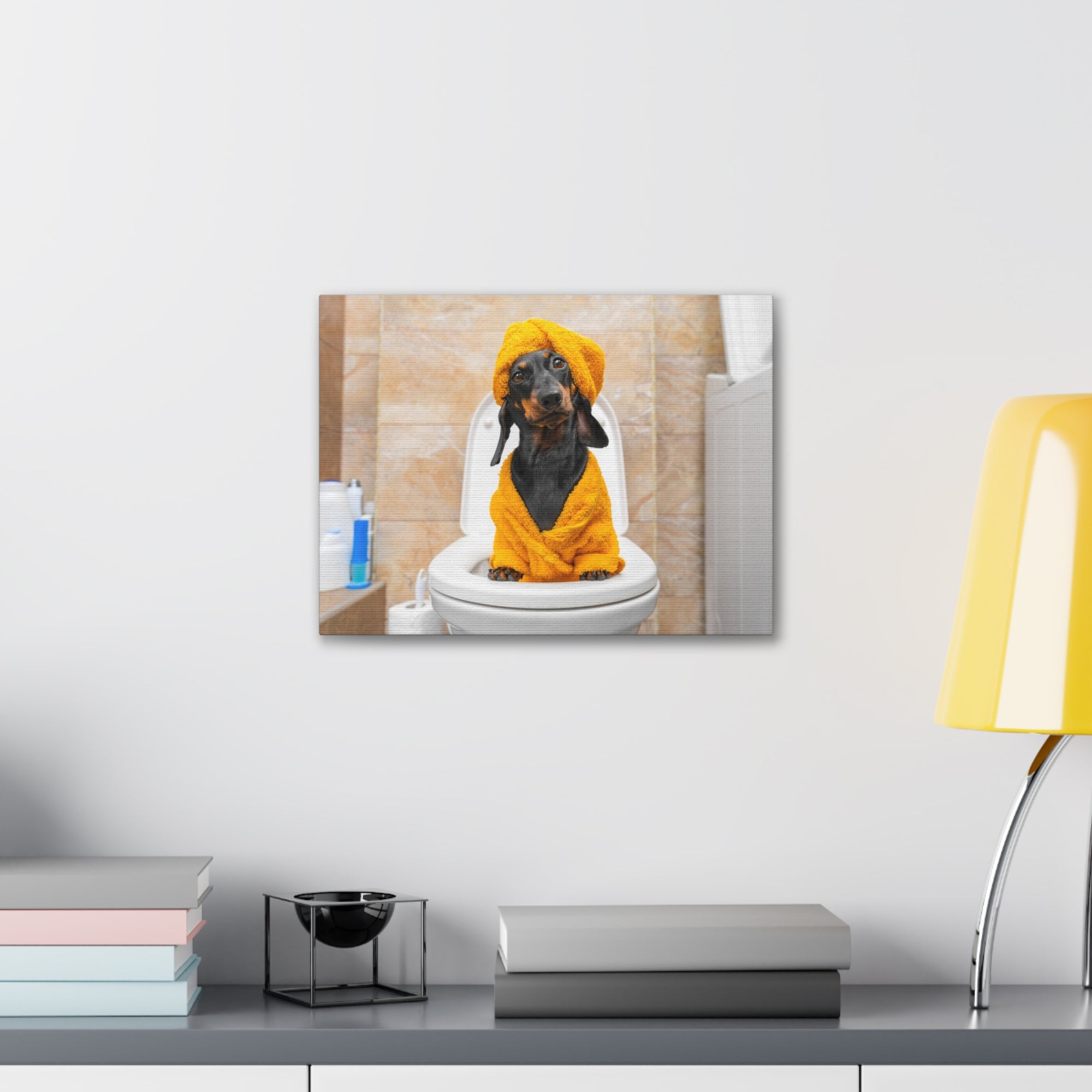 Funny Puppy Sits On Toilet Funny Canvas Wall Art for Home Decor Ready-to-Hand-Express Your Love Gifts