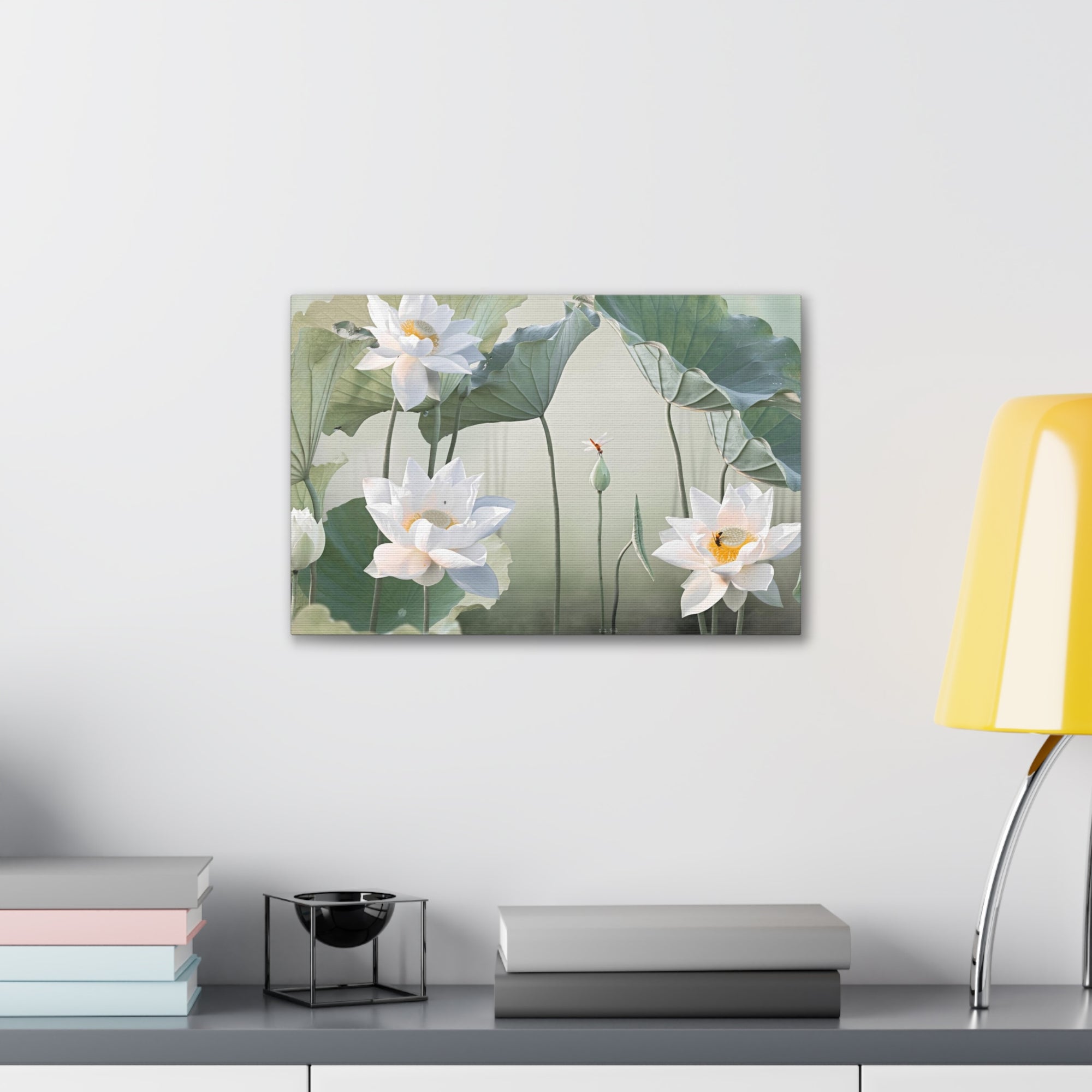 Beautiful White Lotus Flower Canvas Wall Art for Home Decor Ready-to-Hang-Express Your Love Gifts