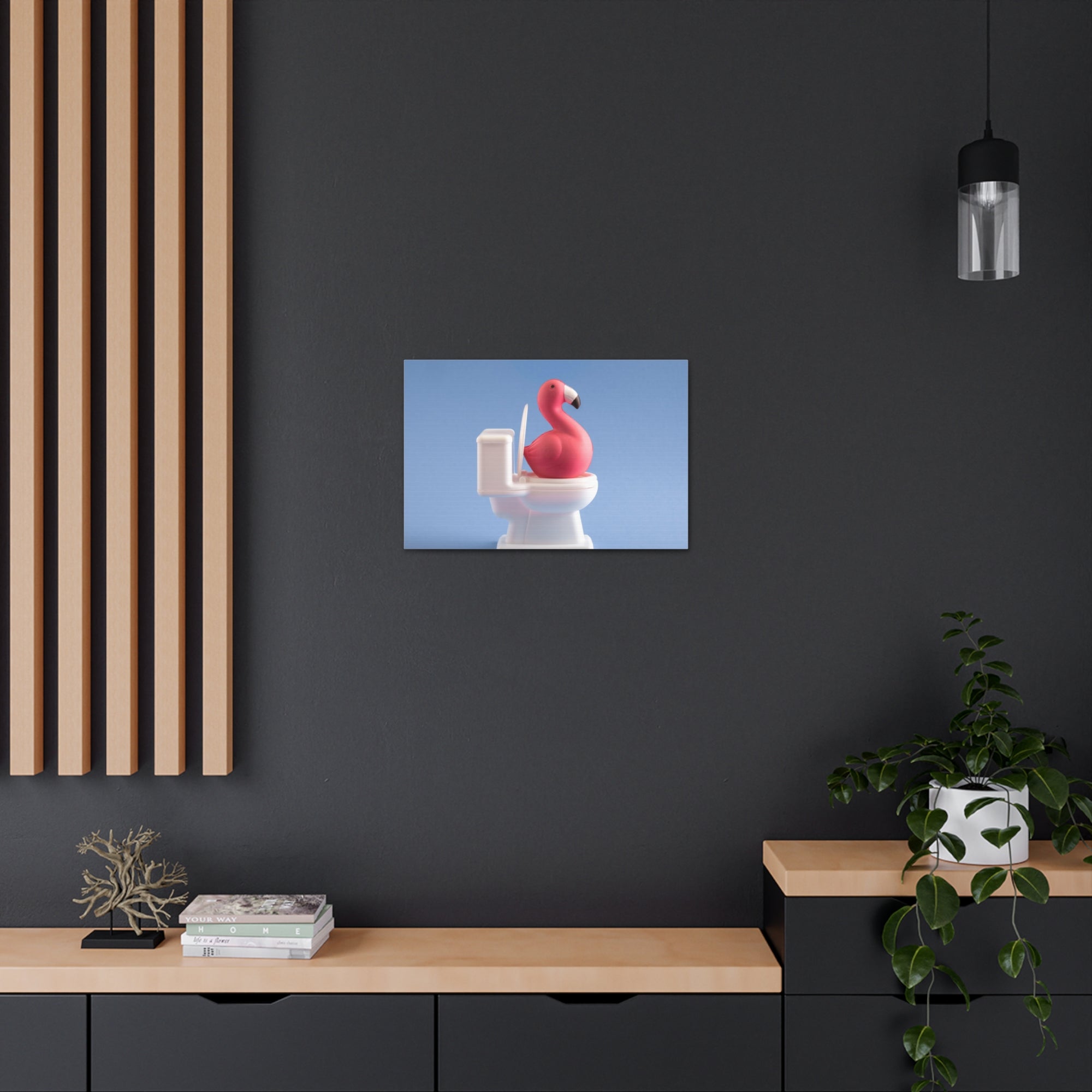 Cute Pink Flamingo Sitting On Toilet Funny Canvas Wall Art for Home Decor Ready-to-Hand-Express Your Love Gifts