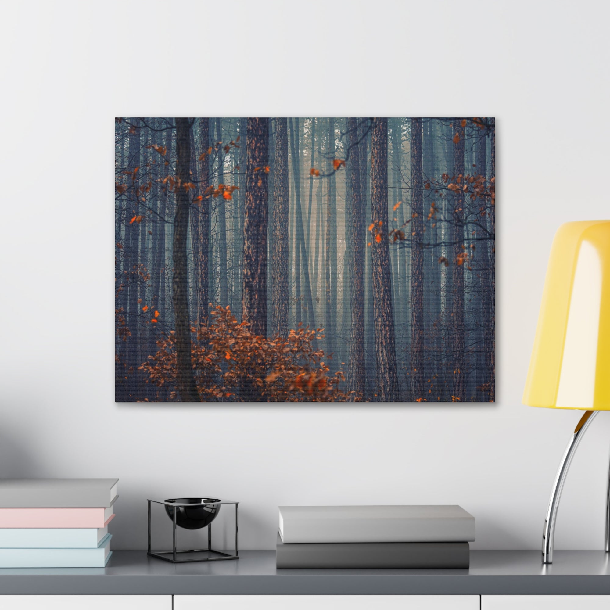 Autumn Forest Misty Orange Tree Leave Nature Wilderness Photography Canvas Wall Art for Home Decor Ready-to-Hang-Express Your Love Gifts