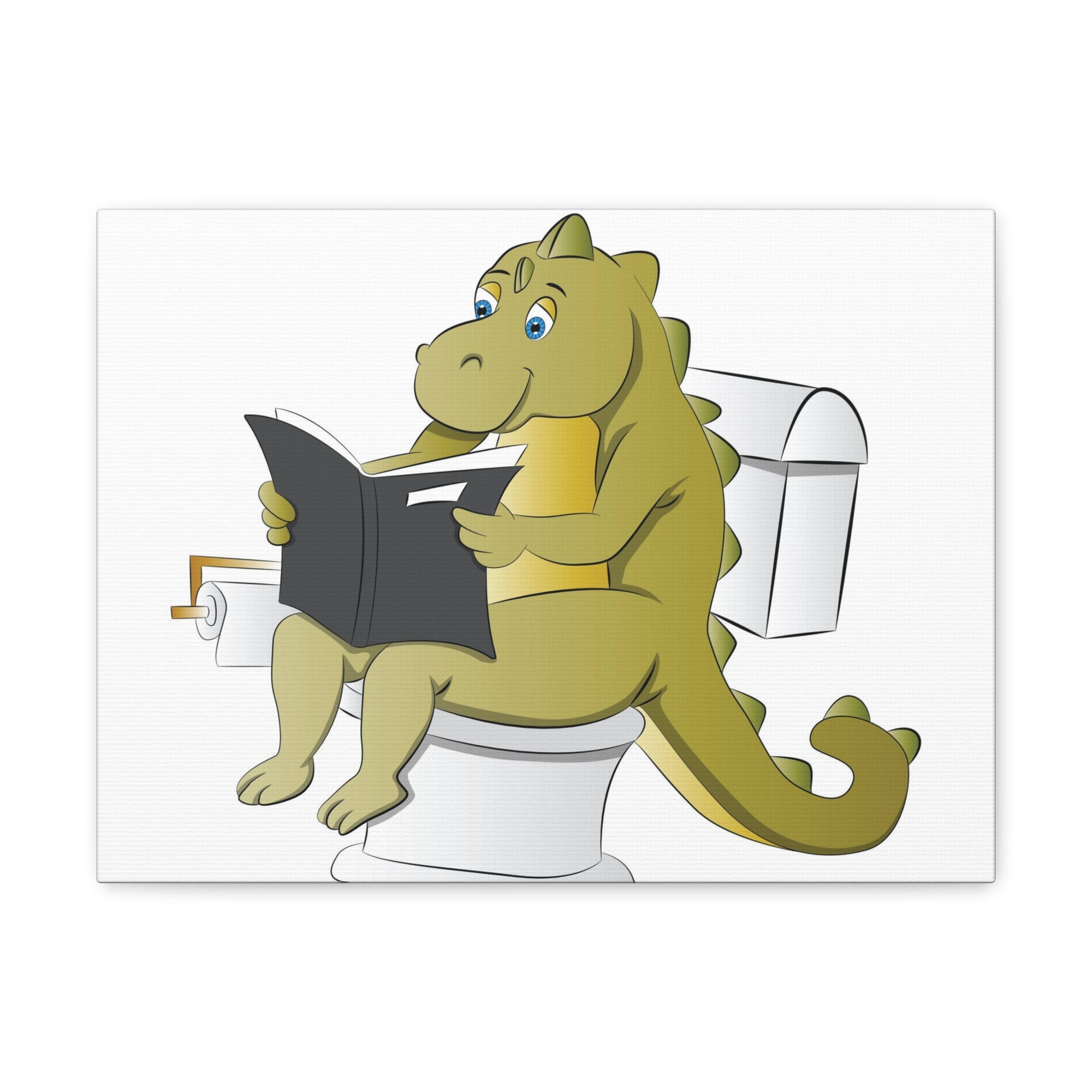 Dinosaur Sitting Reading Newspaper On Toilet Funny Canvas Wall Art for Home Decor Ready-to-Hand-Express Your Love Gifts