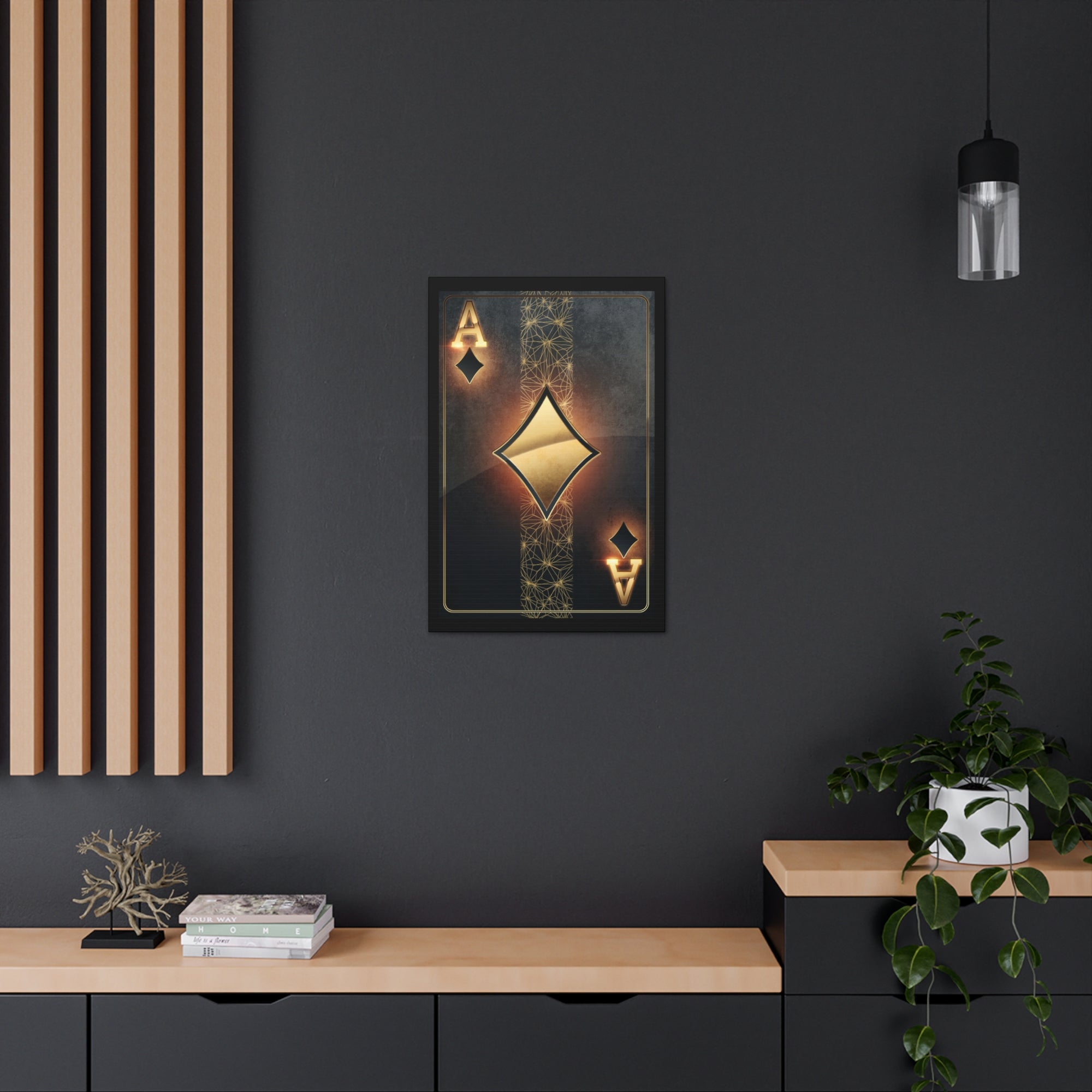 Black Gold Ace Of Diamonds Playing Card Canvas Wall Art for Home Decor Ready-to-Hang-Express Your Love Gifts