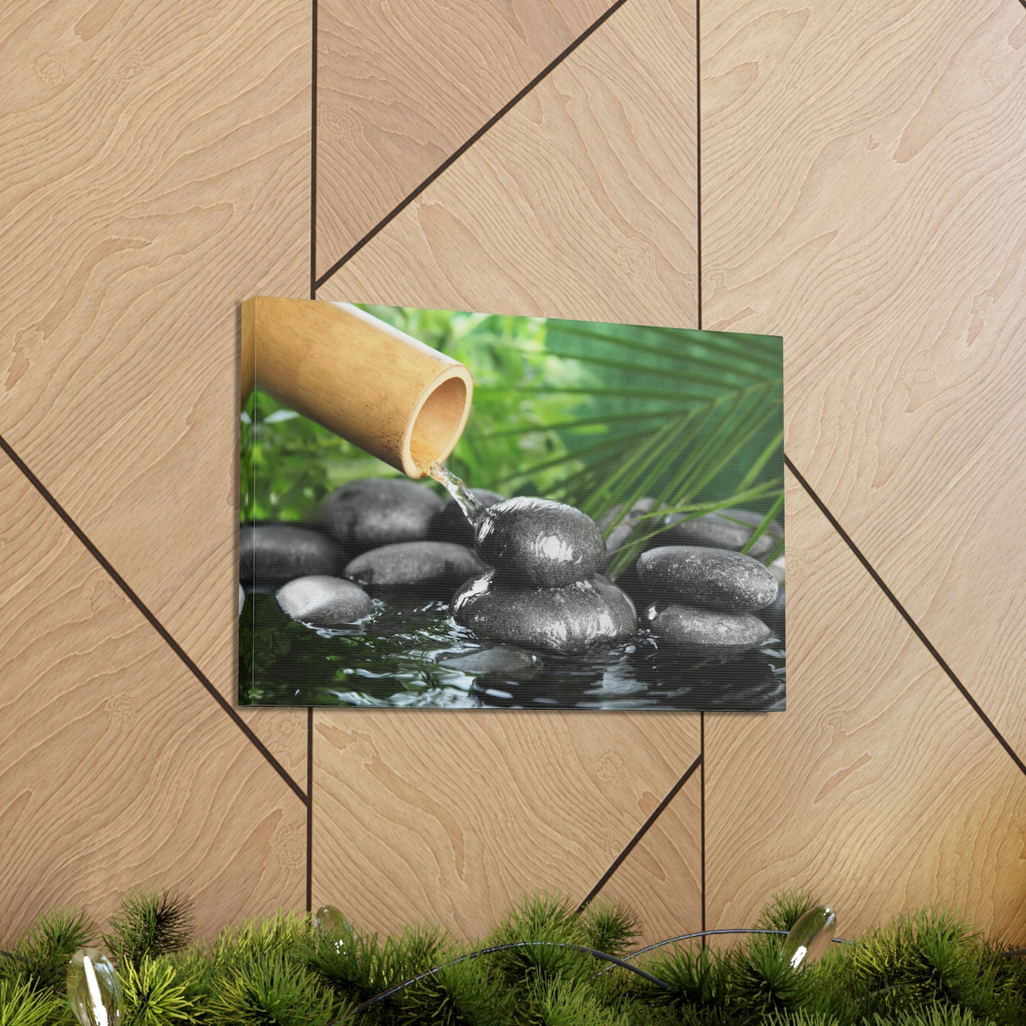 Bamboo Fountain with Stones Forest Floral Nature Photography Canvas Wall Art for Home Decor Ready-to-Hang-Express Your Love Gifts