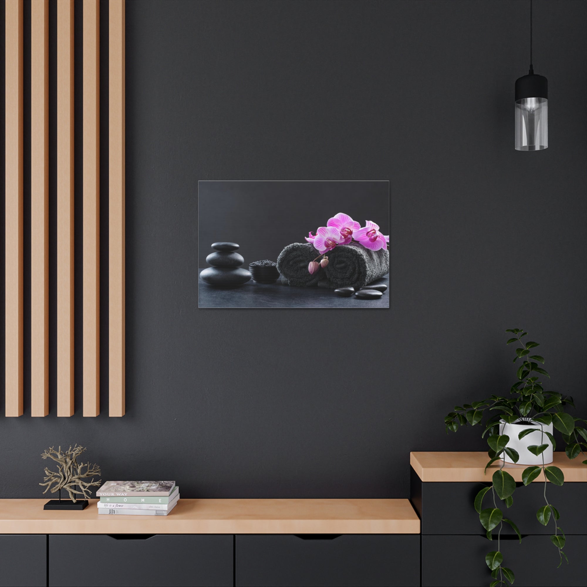 Black Spa Setting Forest Floral Nature Photography Canvas Wall Art for Home Decor Ready-to-Hang-Express Your Love Gifts