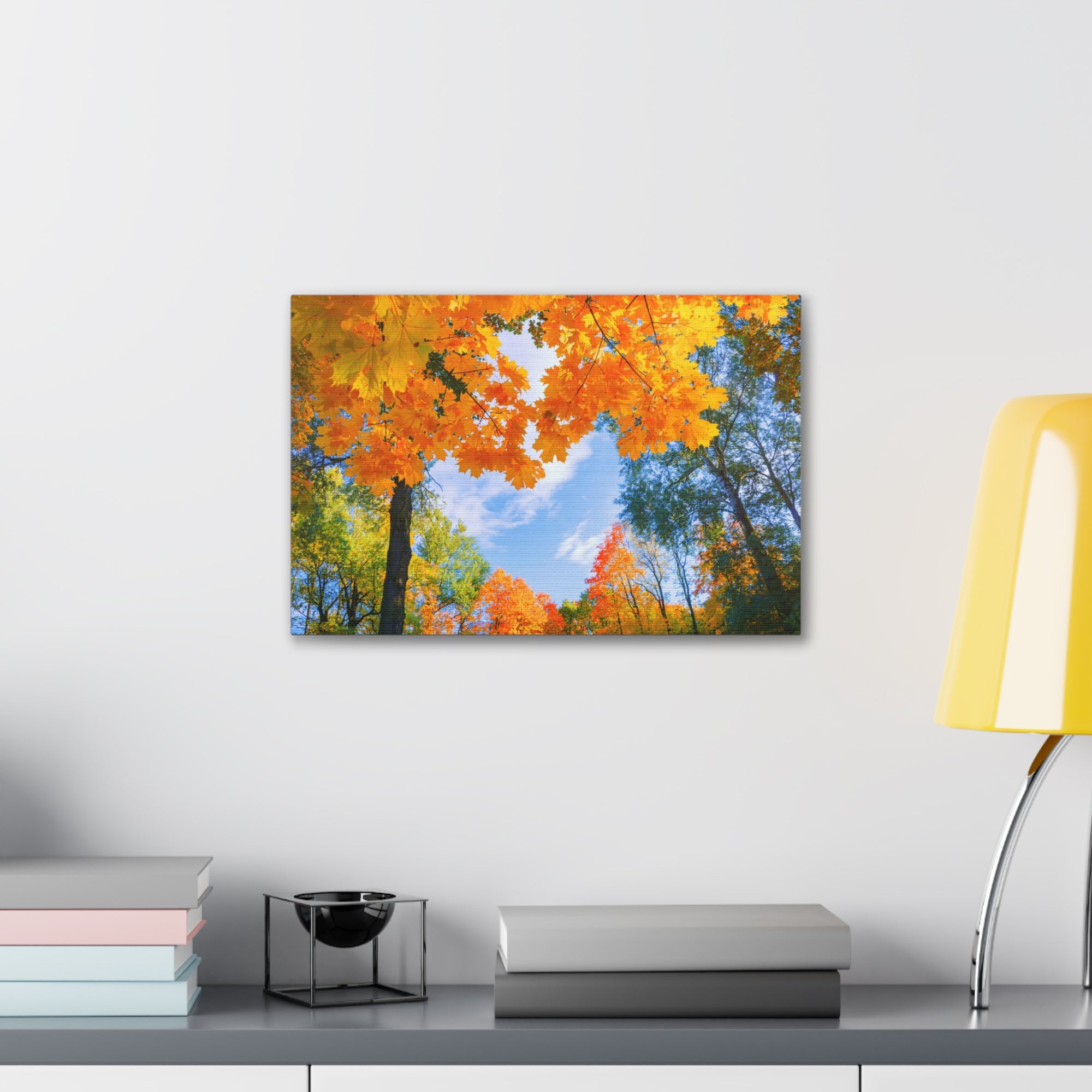 Autumn Tree With Orange Leaves Heart Nature Wilderness Photography Canvas Wall Art for Home Decor Ready-to-Hang-Express Your Love Gifts