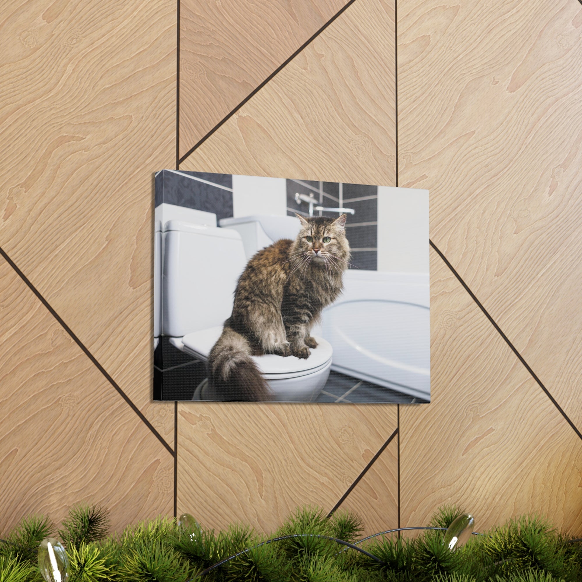 Cute Cat Sitting On Toilet Funny Canvas Wall Art for Home Decor Ready-to-Hand-Express Your Love Gifts