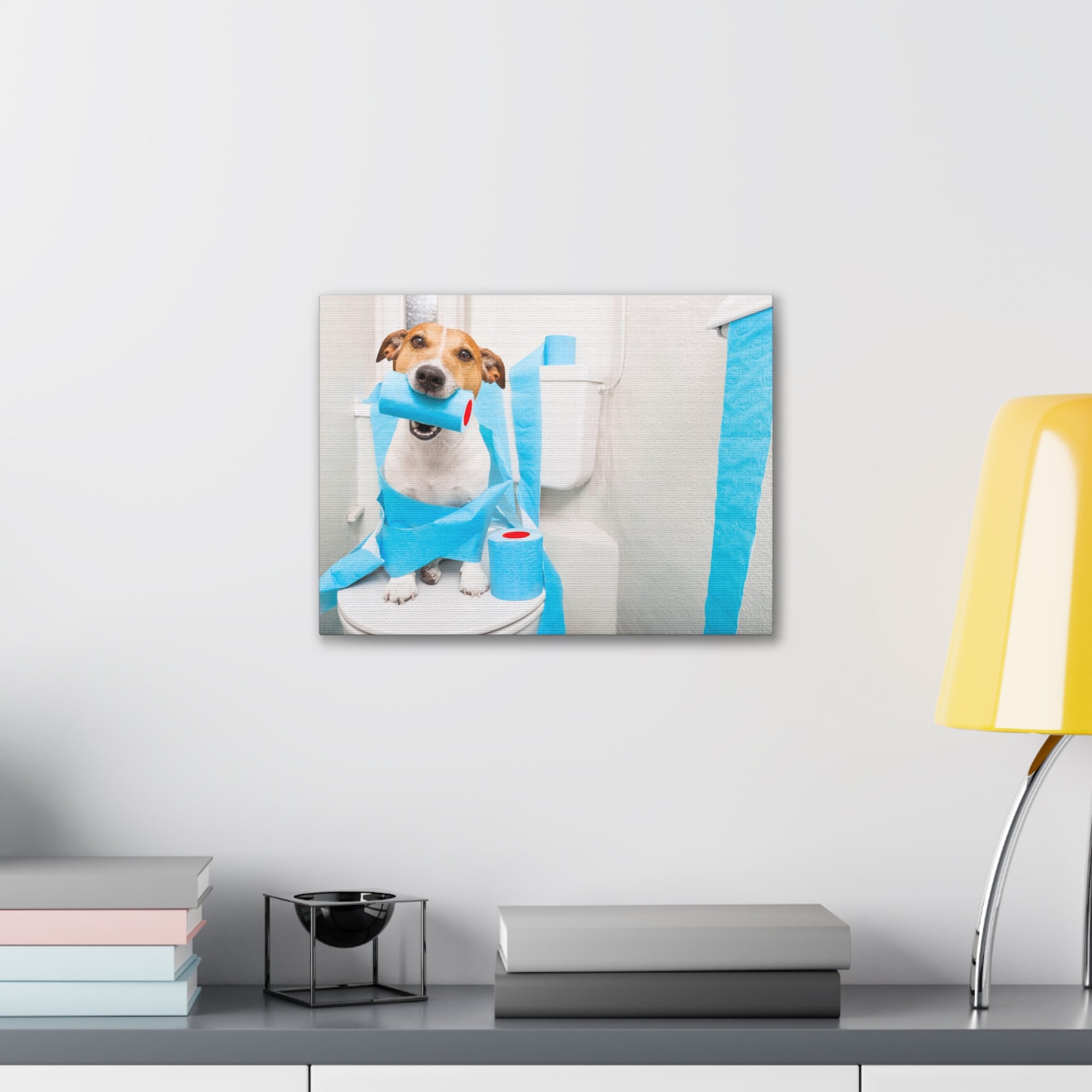 Jack Russell Terrier Sitting On Toilet Funny Canvas Wall Art for Home Decor Ready-to-Hand-Express Your Love Gifts