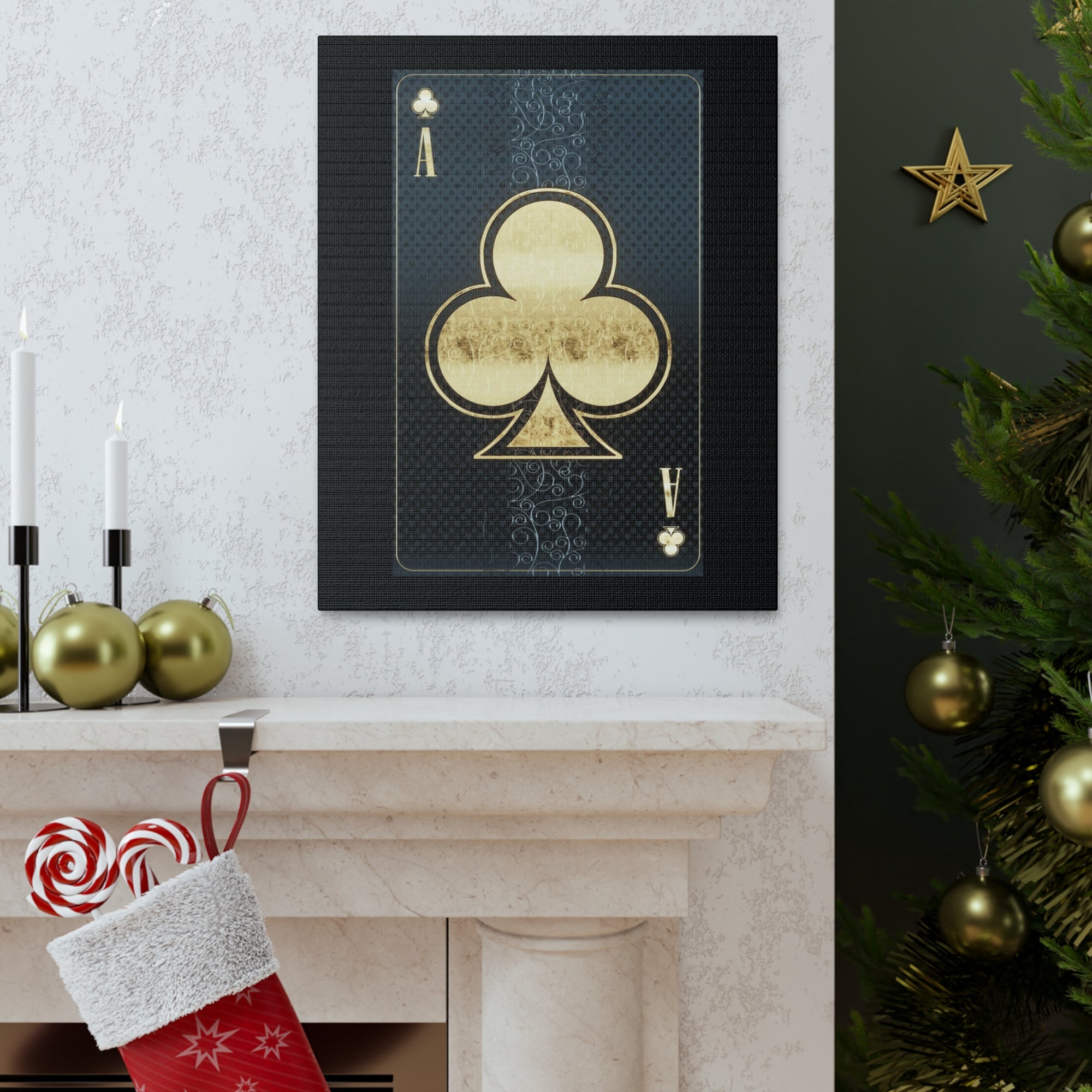 3D Casino Ace of Clubs Playing Card Canvas Wall Art for Home Decor Ready-to-Hang-Express Your Love Gifts