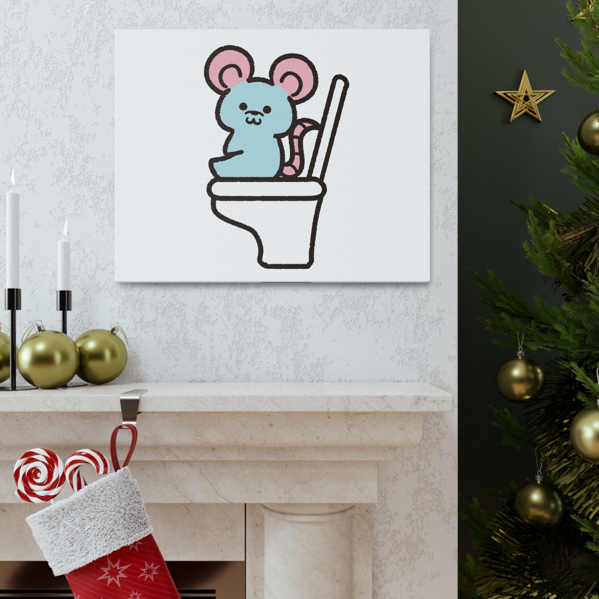 Cartoon Mouse Sitting On Toilet Funny Canvas Wall Art for Home Decor Ready-to-Hand-Express Your Love Gifts