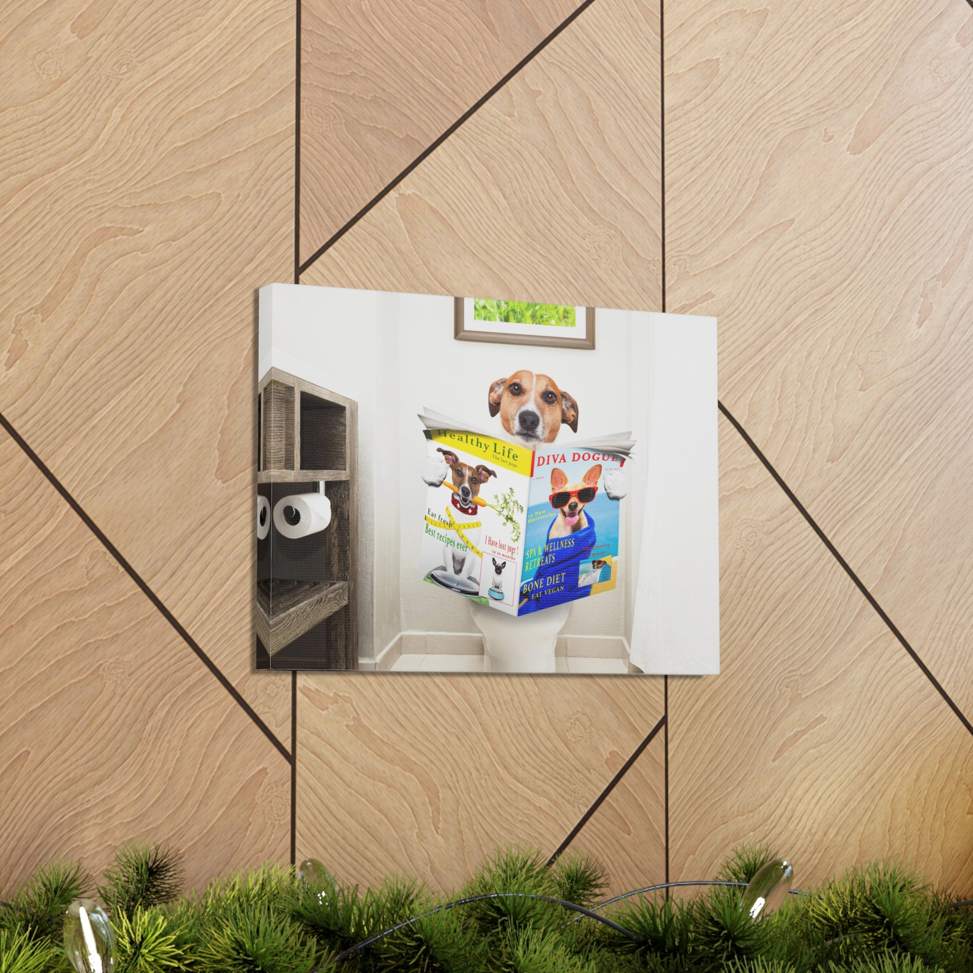 Jack Russell Terrier Reading Magazine On Toilet Funny Canvas Wall Art for Home Decor Ready-to-Hand-Express Your Love Gifts