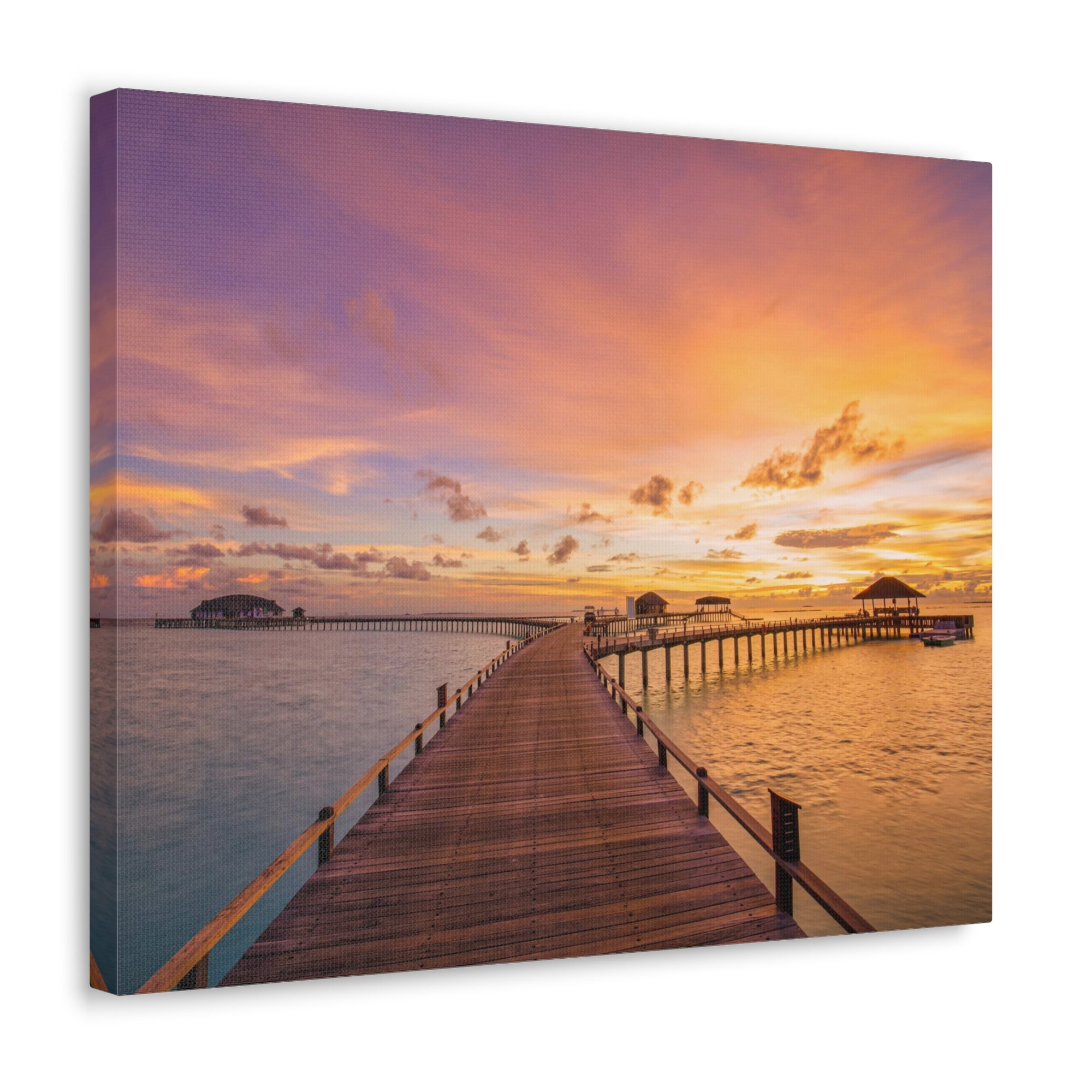 Beach Pier View Evening Nature Wilderness Photography Canvas Wall Art for Home Decor Ready-to-Hang-Express Your Love Gifts