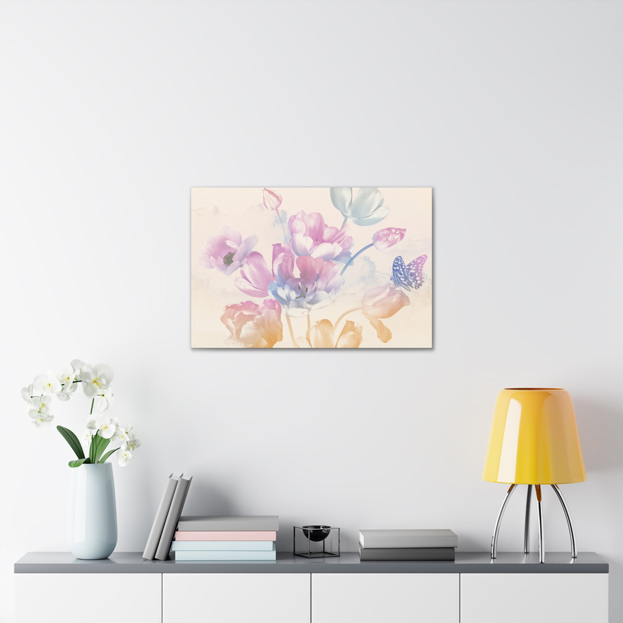 Bouquet Of Spring Garden Tulips And Butterflies Flower Canvas Wall Art for Home Decor Ready-to-Hang-Express Your Love Gifts