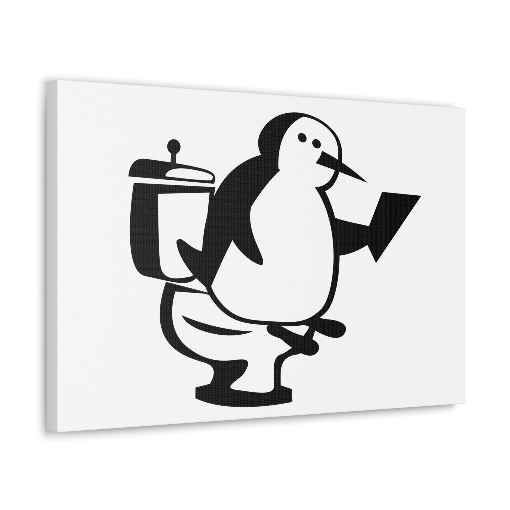 Cartoon Penguin Reading Newspaper On Toilet Funny Canvas Wall Art for Home Decor Ready-to-Hand-Express Your Love Gifts