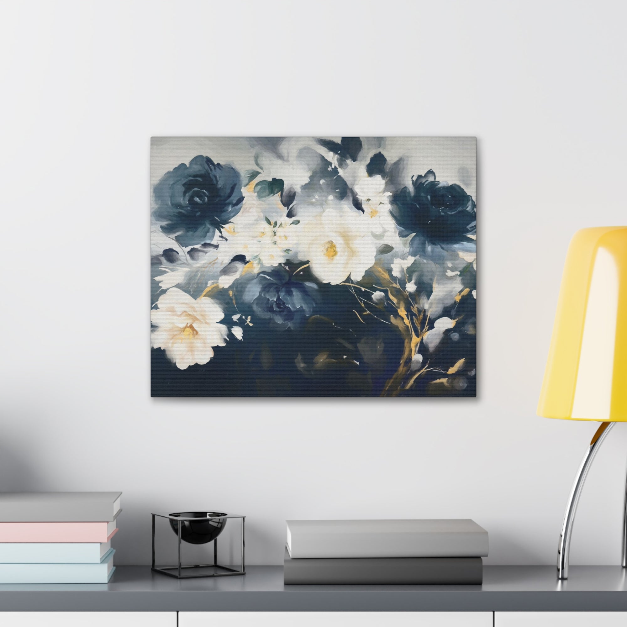 Blue And White Rose Flower Flower Canvas Wall Art for Home Decor Ready-to-Hang-Express Your Love Gifts