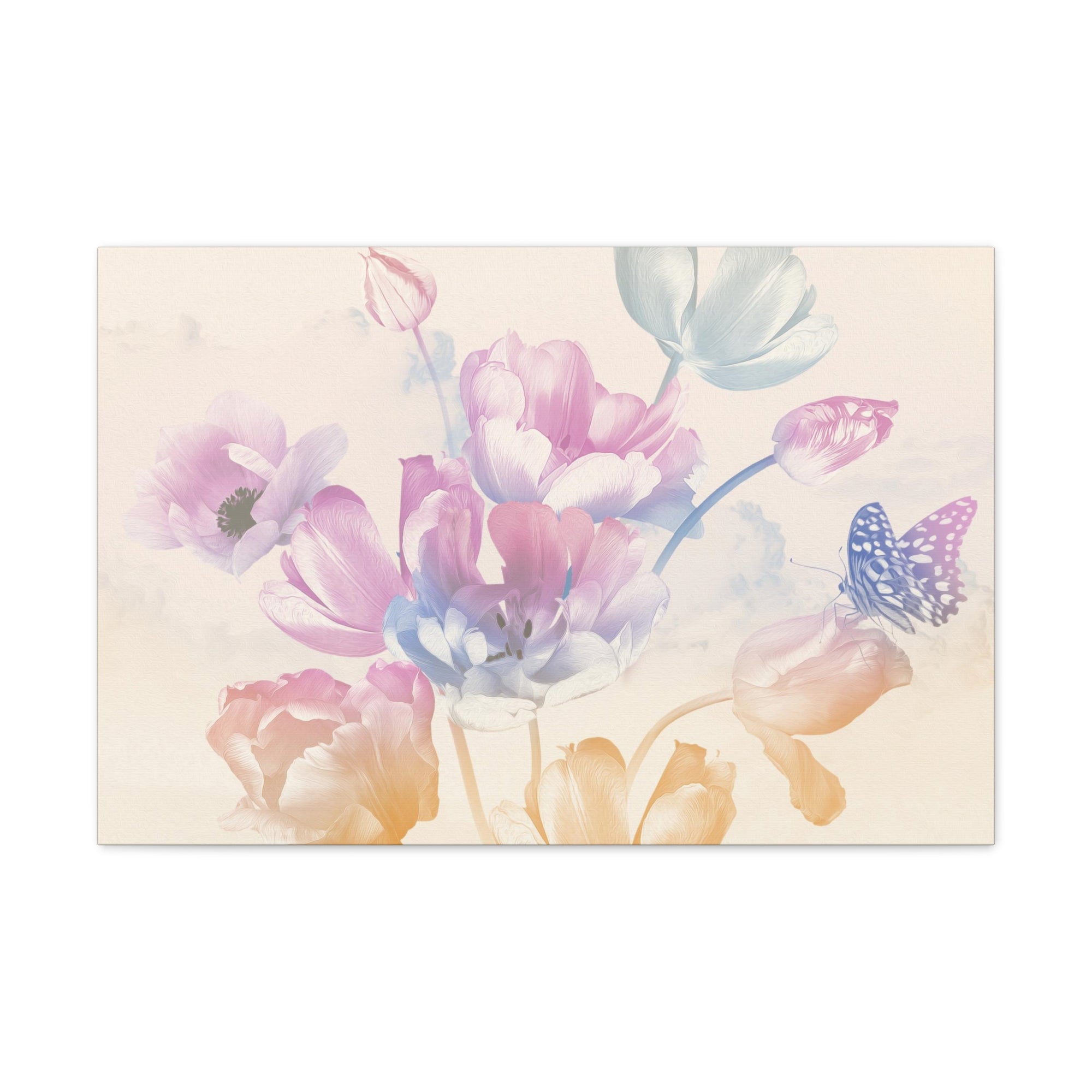 Bouquet Of Spring Garden Tulips And Butterflies Flower Canvas Wall Art for Home Decor Ready-to-Hang-Express Your Love Gifts