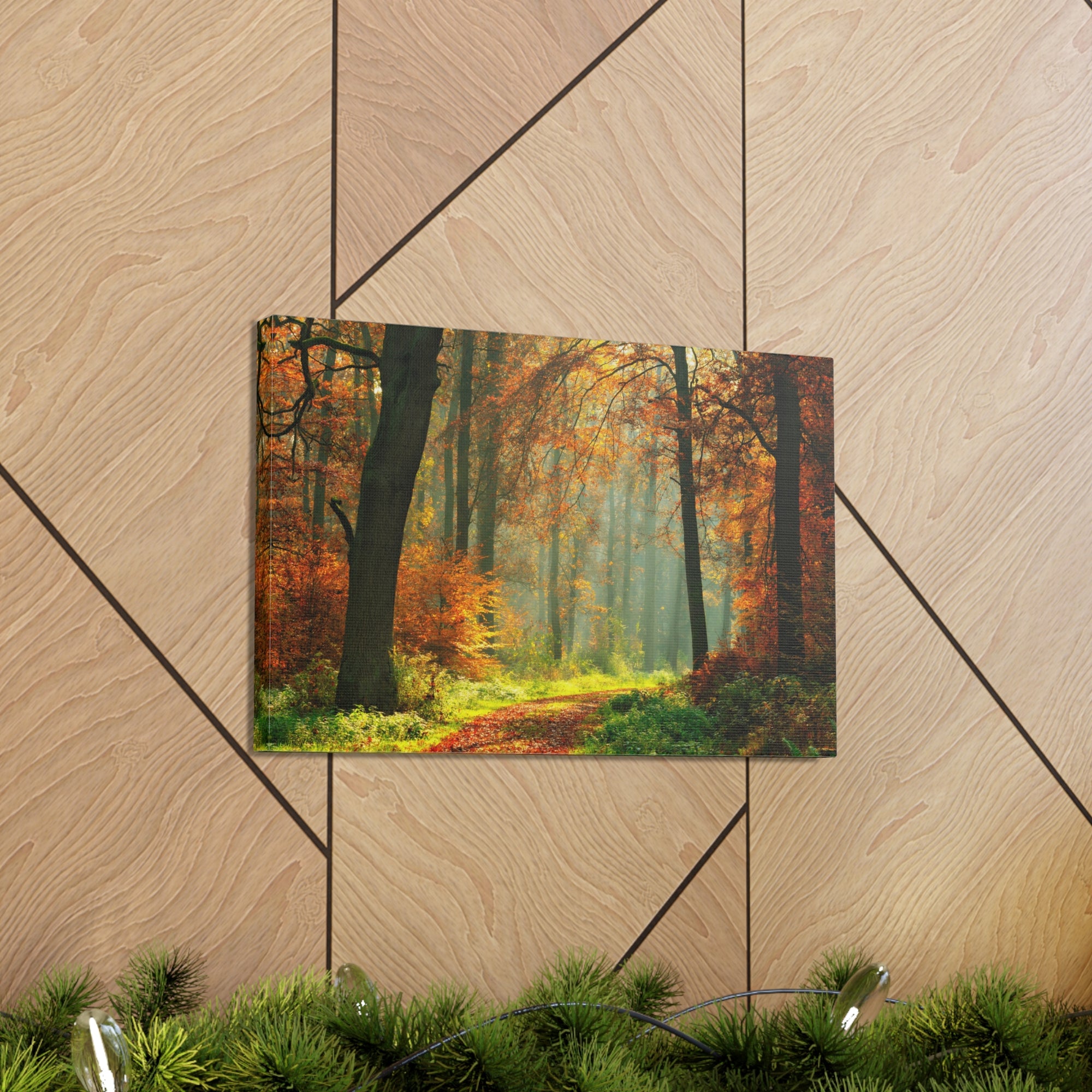 Autumn Tree Trail Forest Nature Wilderness Photography Canvas Wall Art for Home Decor Ready-to-Hang-Express Your Love Gifts