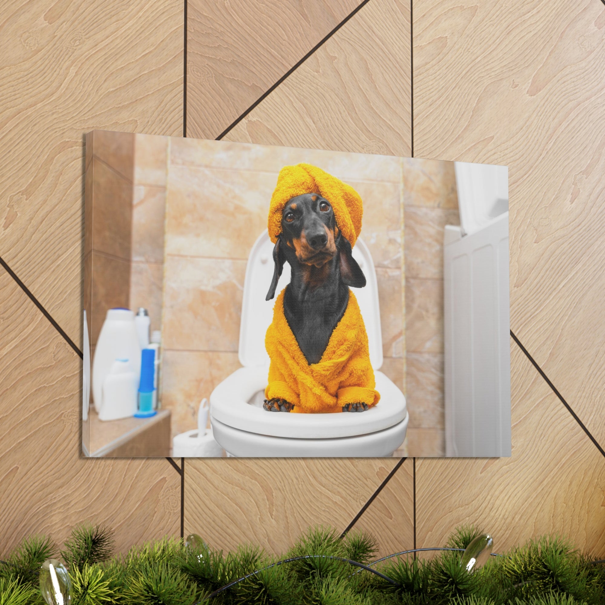 Funny Puppy Sits On Toilet Funny Canvas Wall Art for Home Decor Ready-to-Hand-Express Your Love Gifts