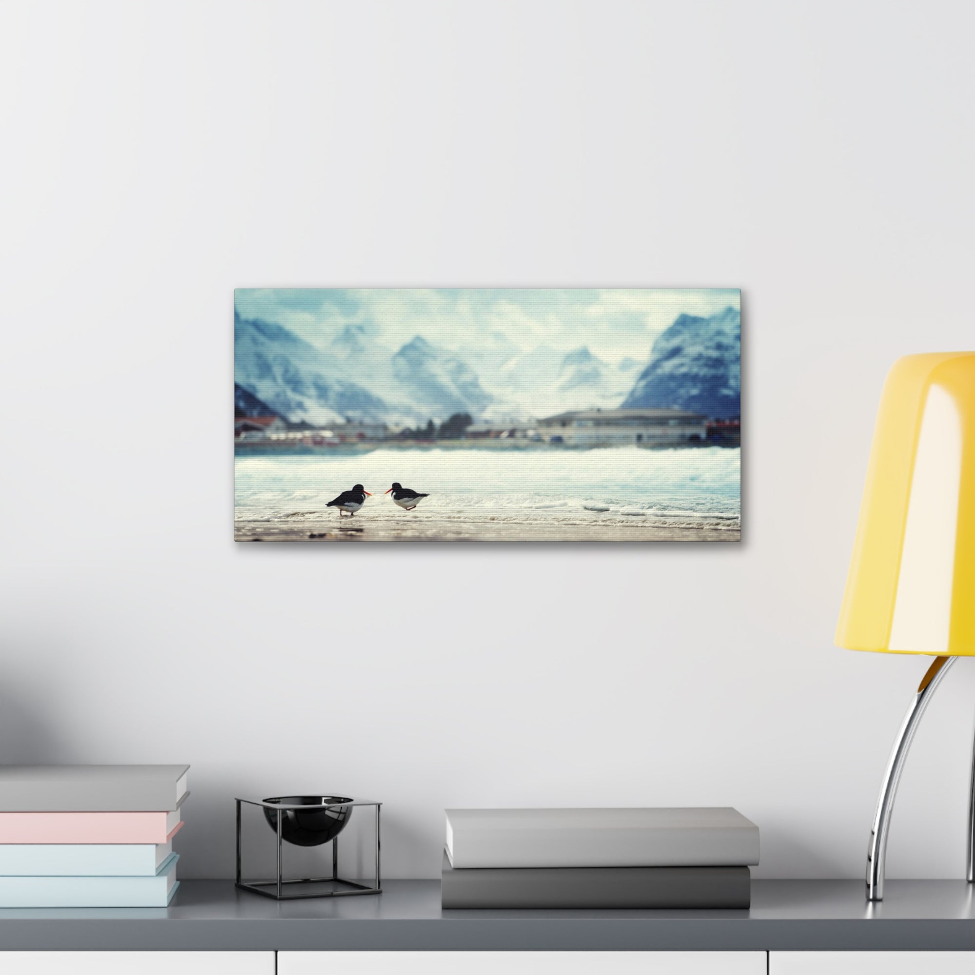 Birds And Mountain Peak On Lofoten Beach In Spring Canvas Wall Art for Home Decor Ready-to-Hang-Express Your Love Gifts